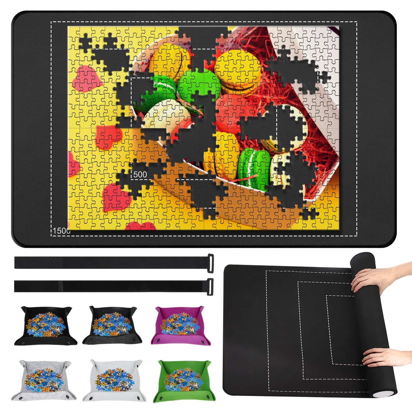 CHODEYE Premium Rubber Jigsaw Puzzle Mat – Roll-Up 46x26 in, Non-Slip Bottom, 6 Color Trays