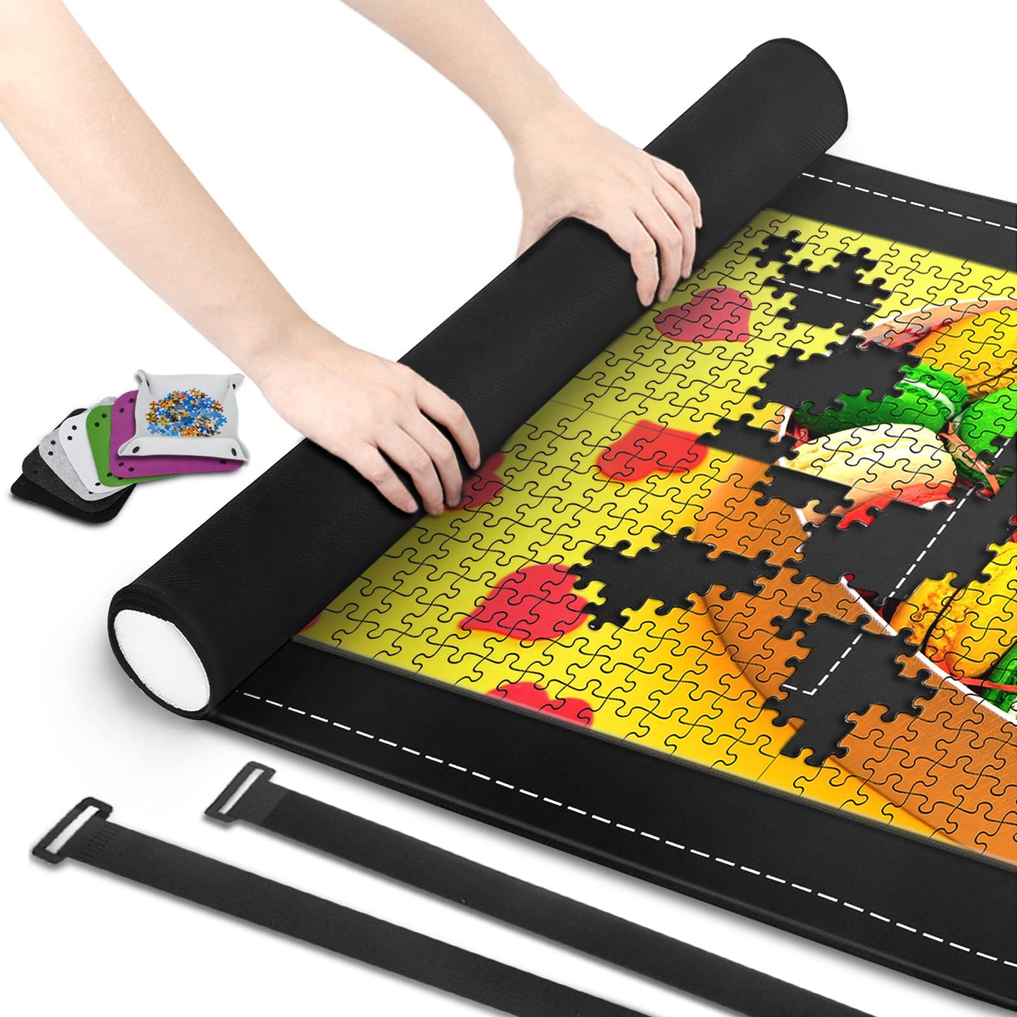 CHODEYE Premium Rubber Jigsaw Puzzle Mat – Roll-Up 46x26 in, Non-Slip Bottom, 6 Color Trays