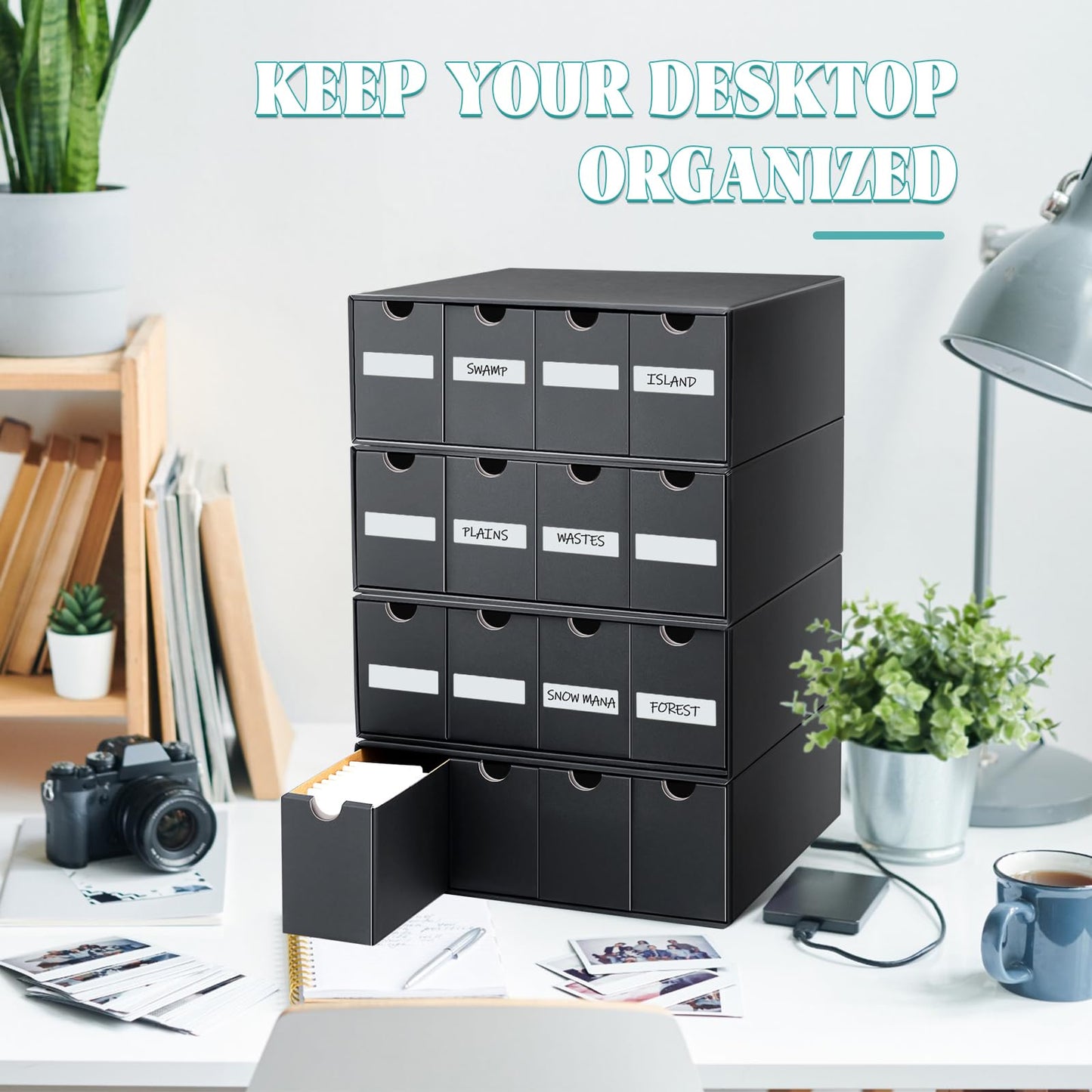 Cholemy Trading Card Storage Box – 4 Row, 9,600 Card Capacity, 70 Dividers, Black