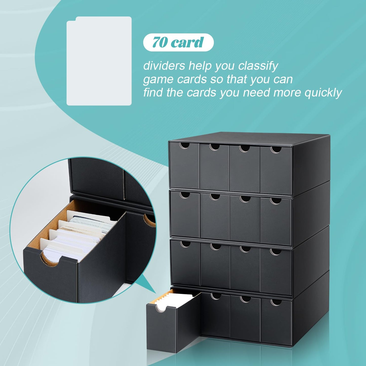 Cholemy Trading Card Storage Box – 4 Row, 9,600 Card Capacity, 70 Dividers, Black