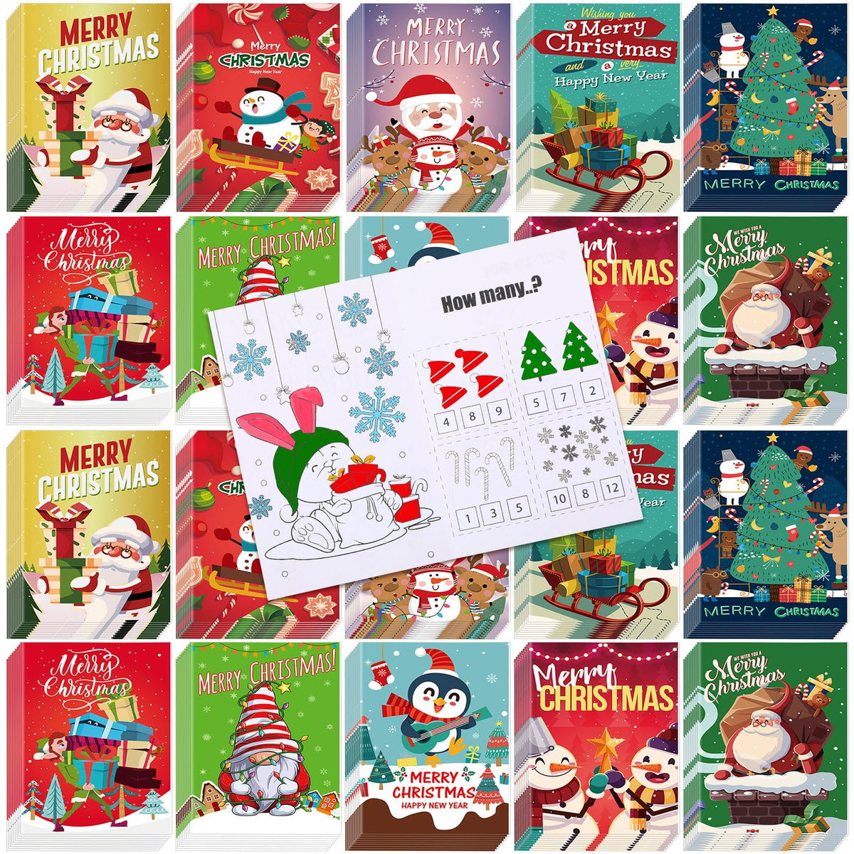 Cholemy 100-Pcs Christmas Coloring Books Bulk — Mini Holiday Coloring Books for Kids