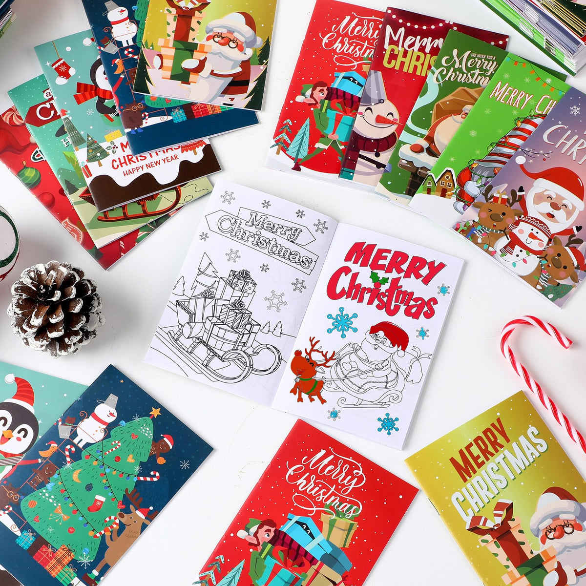 Cholemy 100-Pcs Christmas Coloring Books Bulk — Mini Holiday Coloring Books for Kids