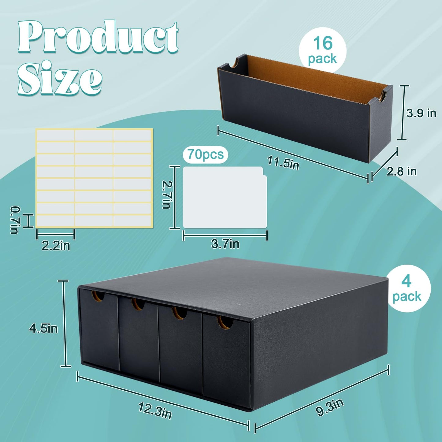 Cholemy Trading Card Storage Box – 4 Row, 9,600 Card Capacity, 70 Dividers, Black