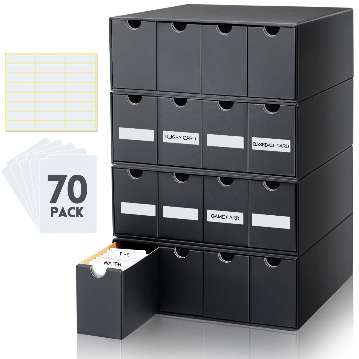 Cholemy Trading Card Storage Box – 4 Row, 9,600 Card Capacity, 70 Dividers, Black