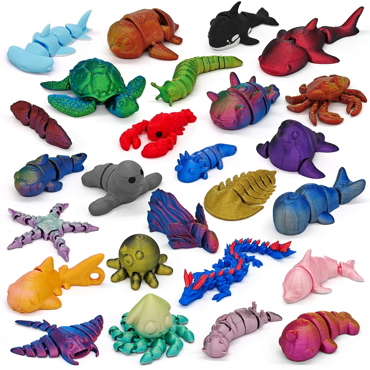 CHolic 26Pcs Ocean Animals Set — 3D Printed Figurines & Flexible Fidget Toys