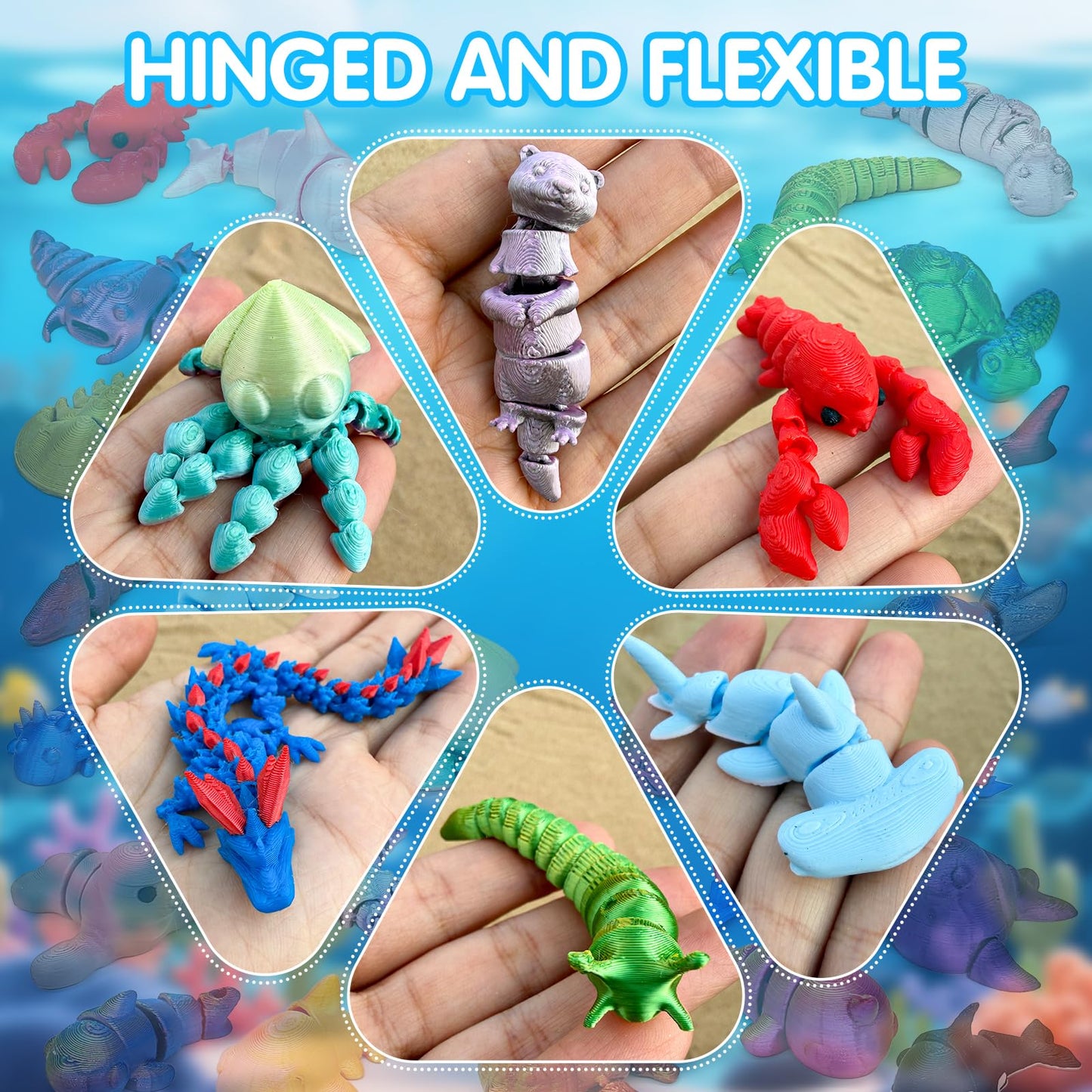 CHolic 26Pcs Ocean Animals Set — 3D Printed Figurines & Flexible Fidget Toys