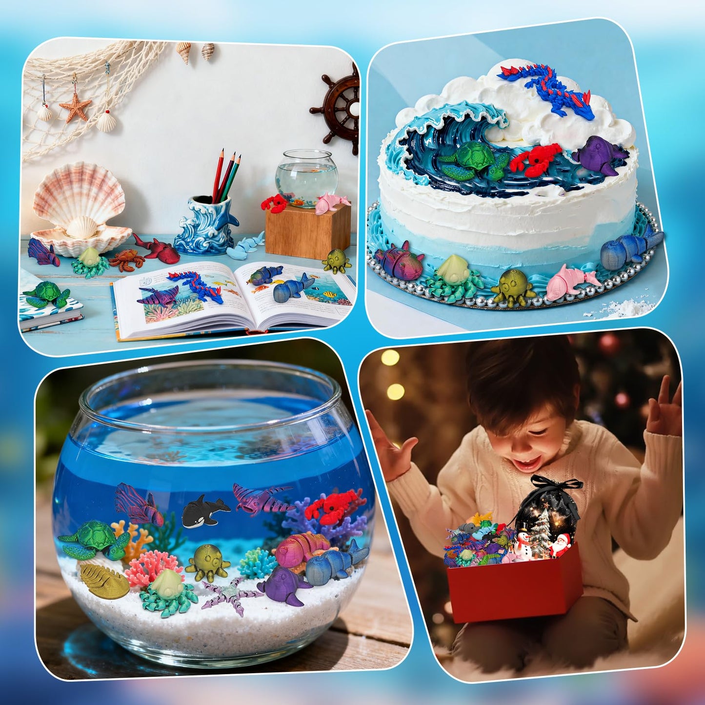 CHolic 26Pcs Ocean Animals Set — 3D Printed Figurines & Flexible Fidget Toys