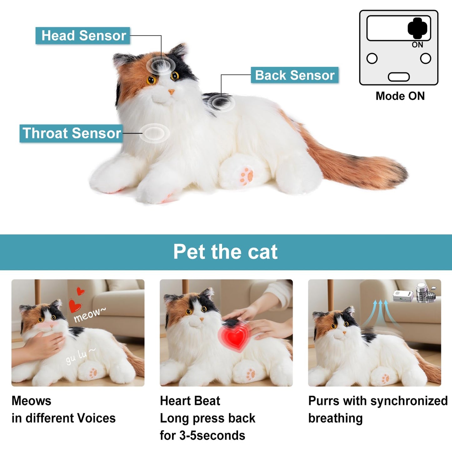 Chongker Interactive Robot Cat - Weighted Breathing Plush with Meow Voice