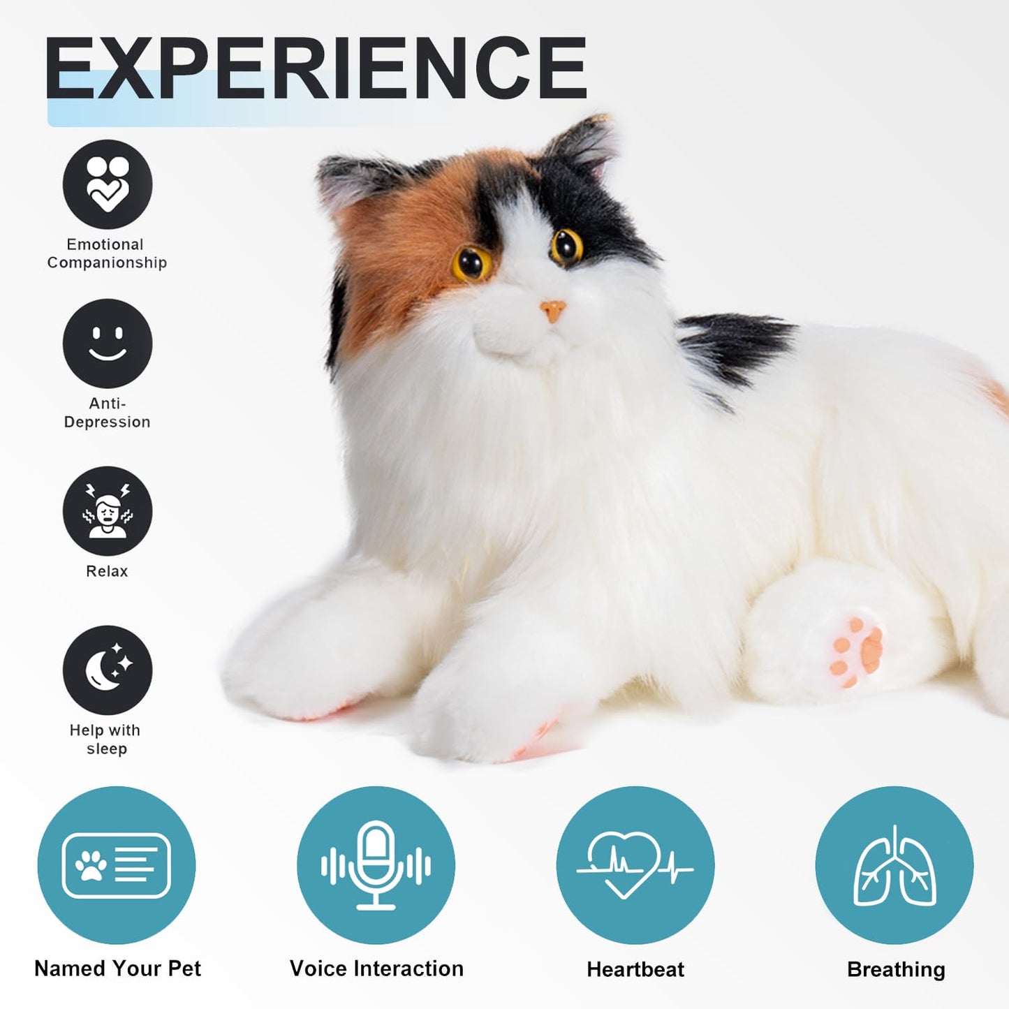 Chongker Interactive Robot Cat - Weighted Breathing Plush with Meow Voice