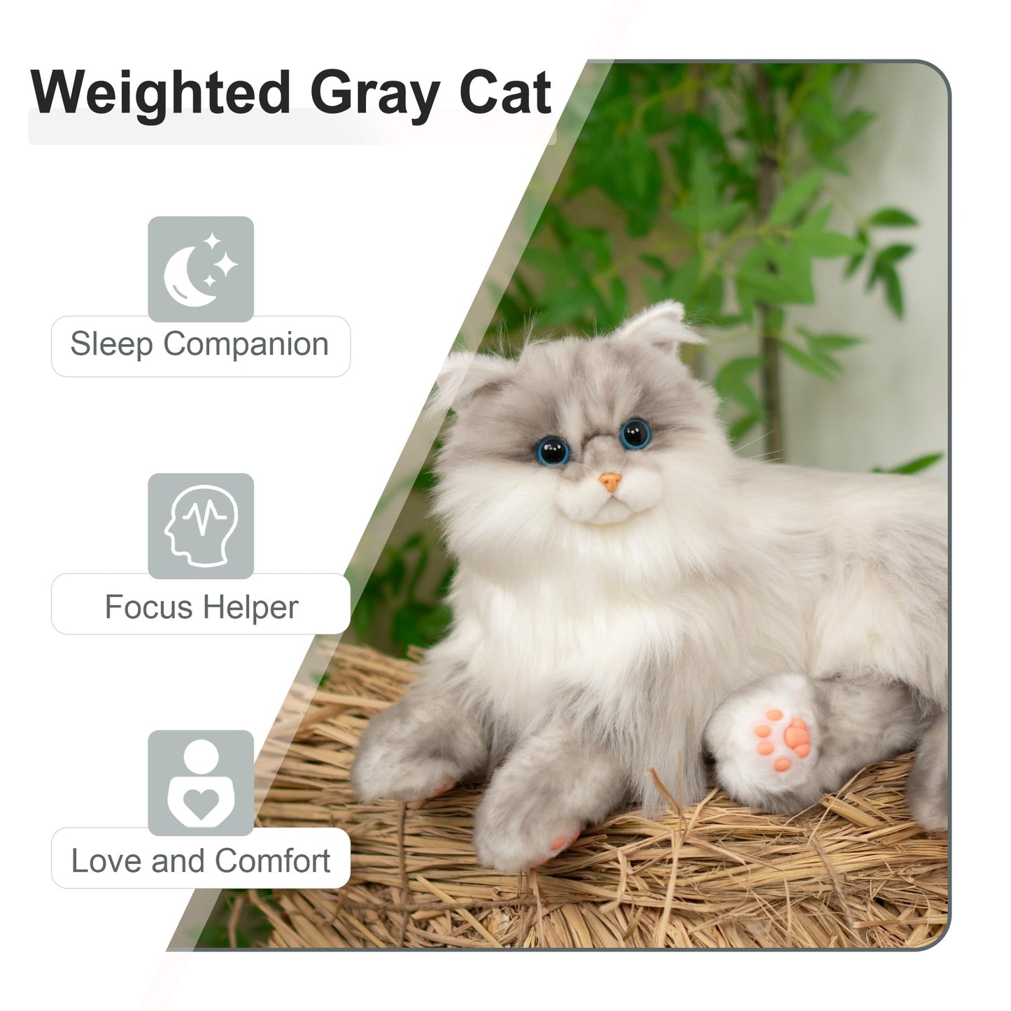 Chongker Weighted Cat Plush Toy — Handmade Realistic Cat, 3.3 LBS, Lifelike Companion