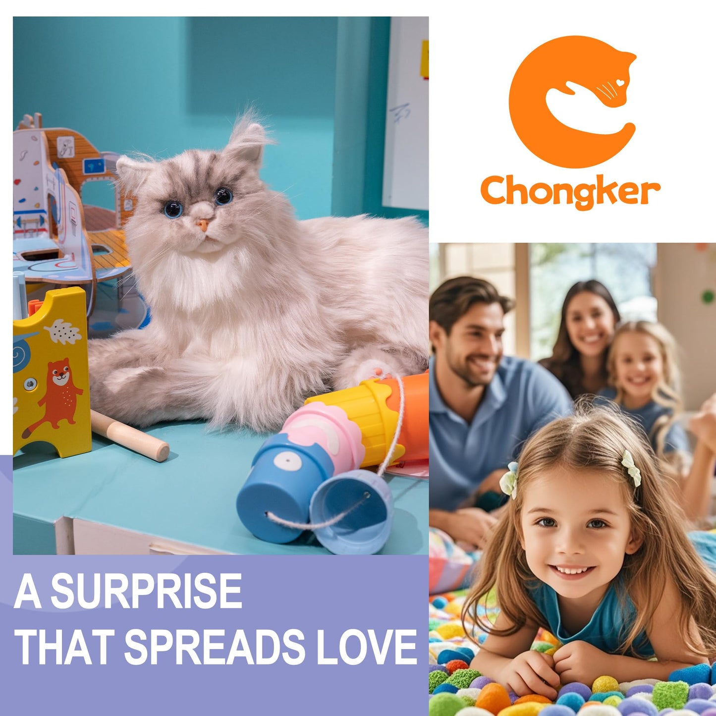 Chongker Weighted Cat Plush Toy — Handmade Realistic Cat, 3.3 LBS, Lifelike Companion