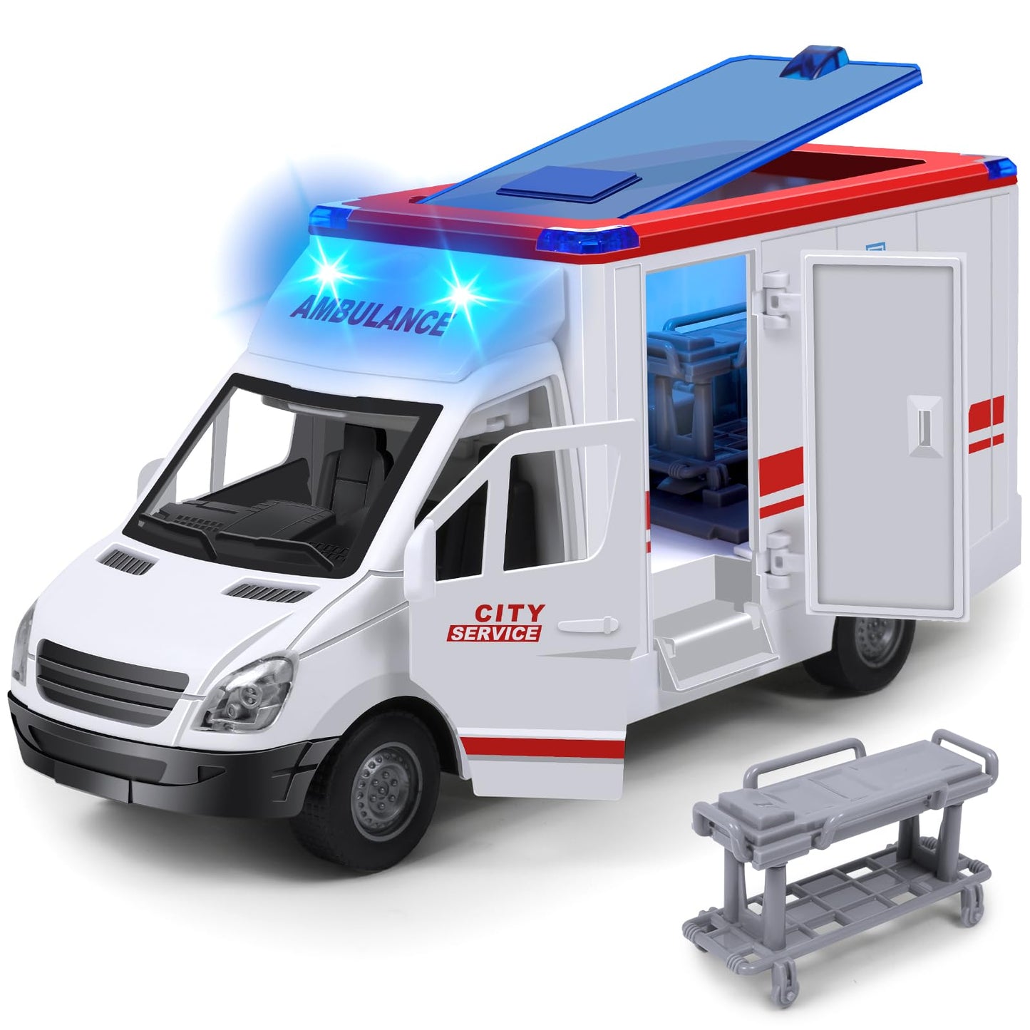 Choopheme Toy Ambulance for Kids 3-5 | 4 Flashing Lights & Sounds, Friction-Powered Wheels, Open Back & Side Doors