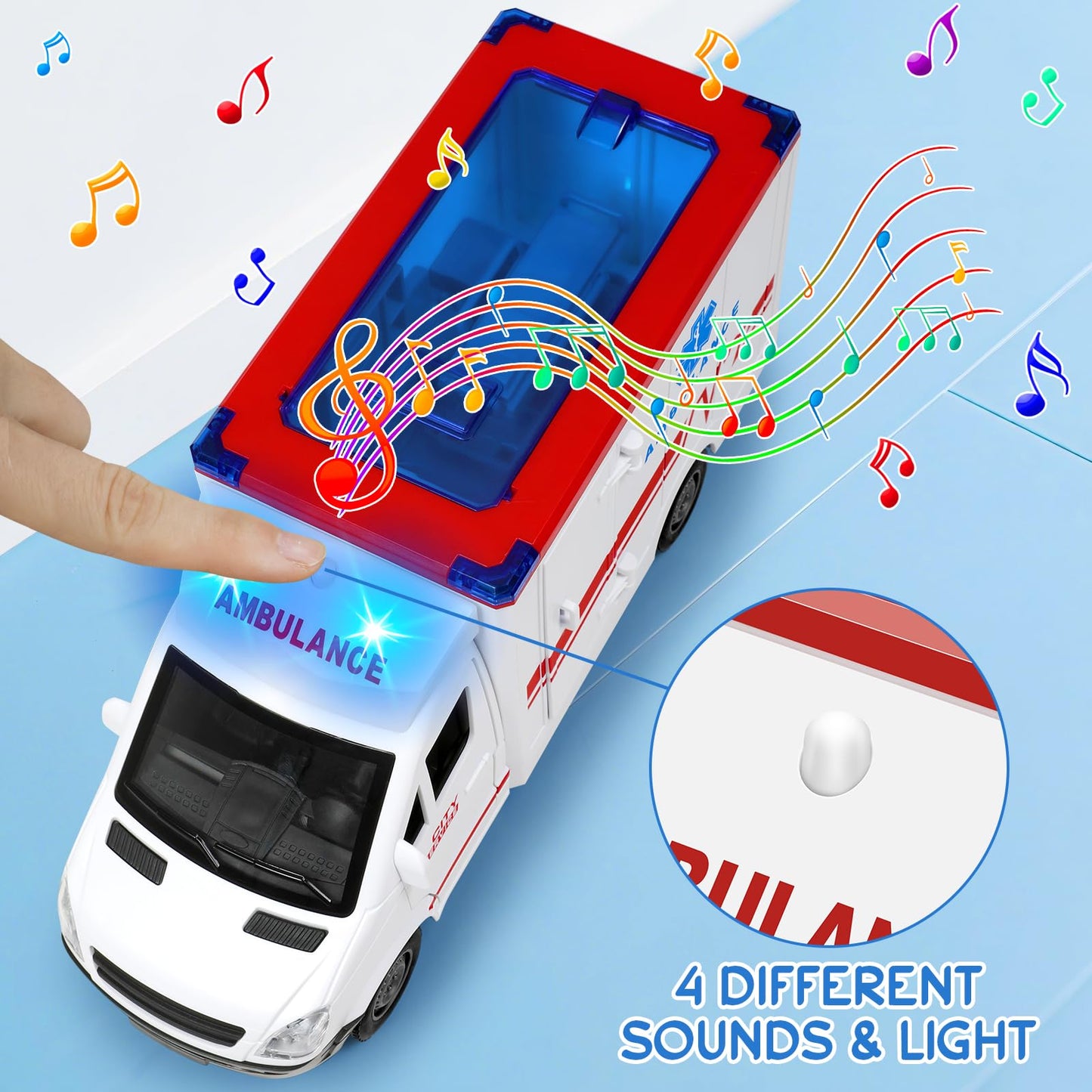 Choopheme Toy Ambulance for Kids 3-5 | 4 Flashing Lights & Sounds, Friction-Powered Wheels, Open Back & Side Doors