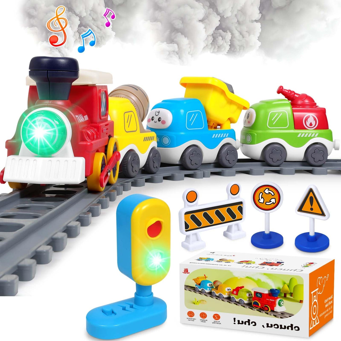 Choopheme Electric Train Set for Toddlers 3-8 | Magnetic Tracks, Lights & Realistic Vehicles
