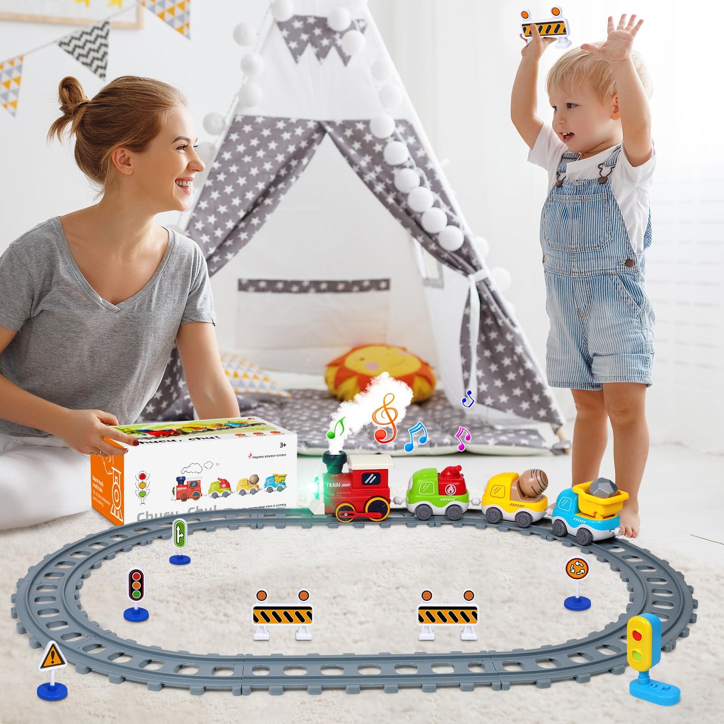 Choopheme Electric Train Set for Toddlers 3-8 | Magnetic Tracks, Lights & Realistic Vehicles