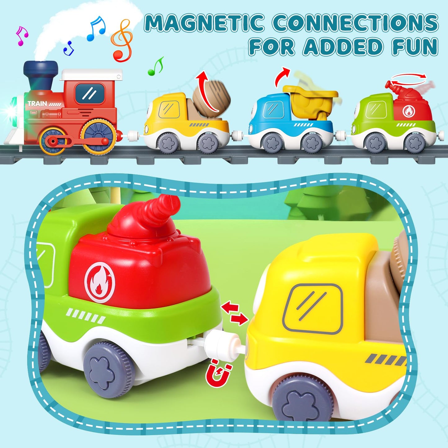 Choopheme Electric Train Set for Toddlers 3-8 | Magnetic Tracks, Lights & Realistic Vehicles