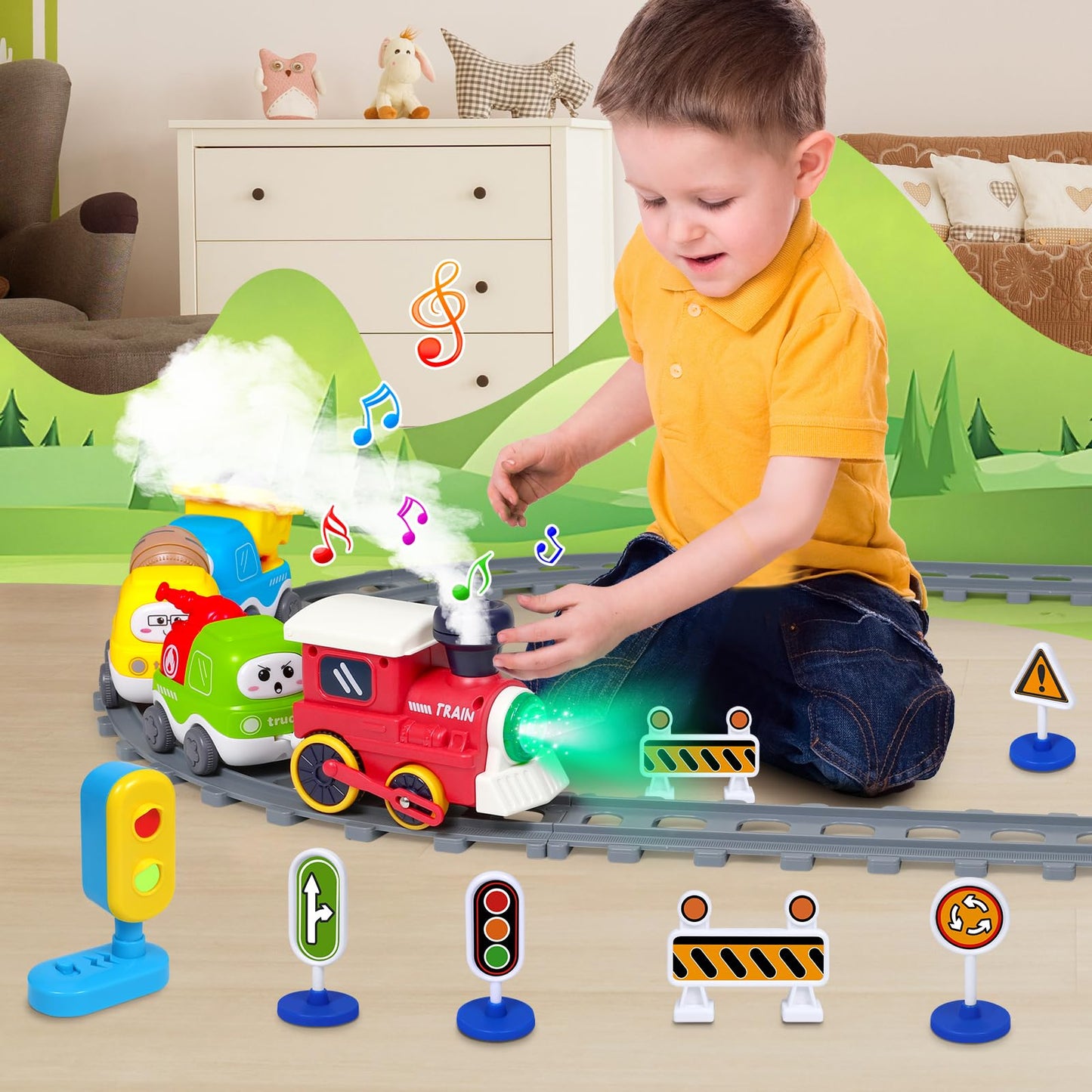 Choopheme Electric Train Set for Toddlers 3-8 | Magnetic Tracks, Lights & Realistic Vehicles