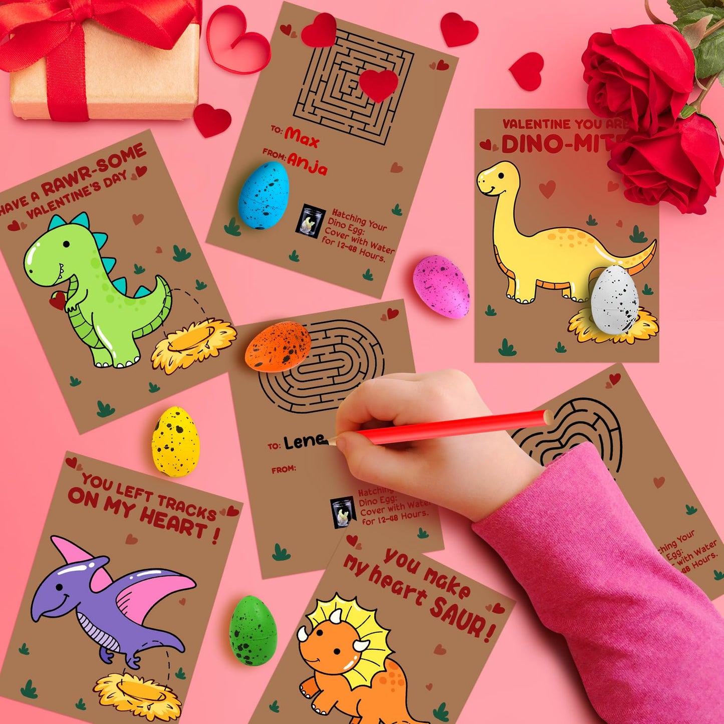 Valentines Day Cards & 30 Dinosaur Eggs Set for Kids | Choopheme