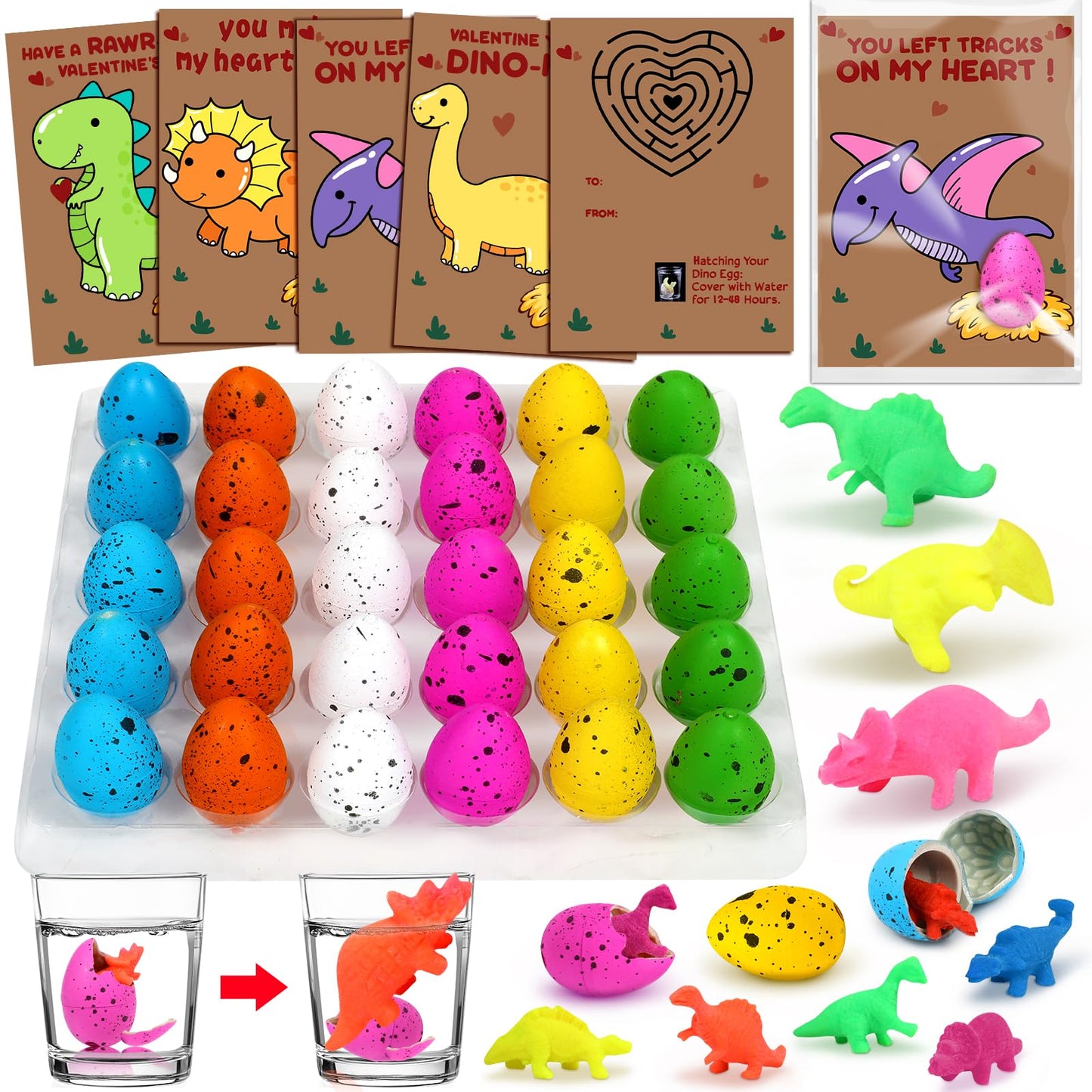 Valentines Day Cards & 30 Dinosaur Eggs Set for Kids | Choopheme