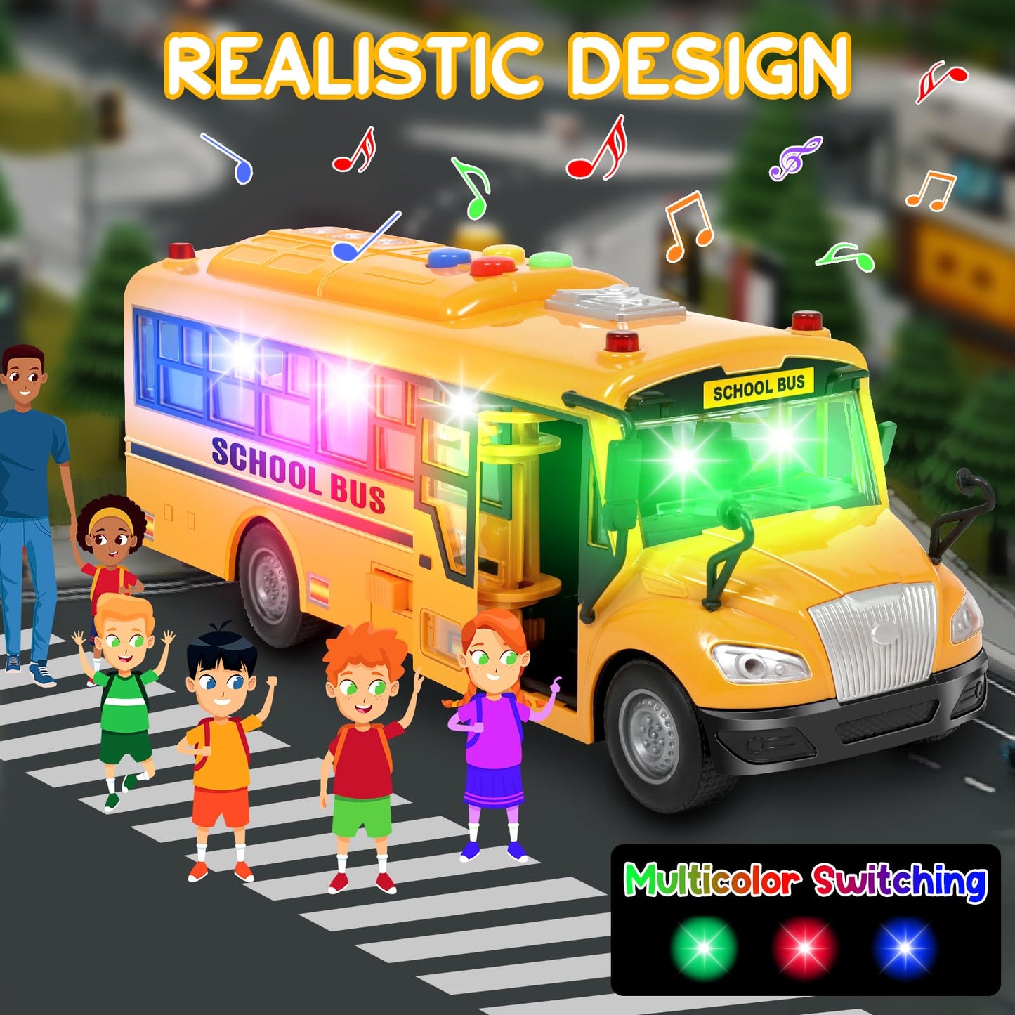 Choopheme Yellow School Bus Toy with Lights, Sounds & Friction Wheels