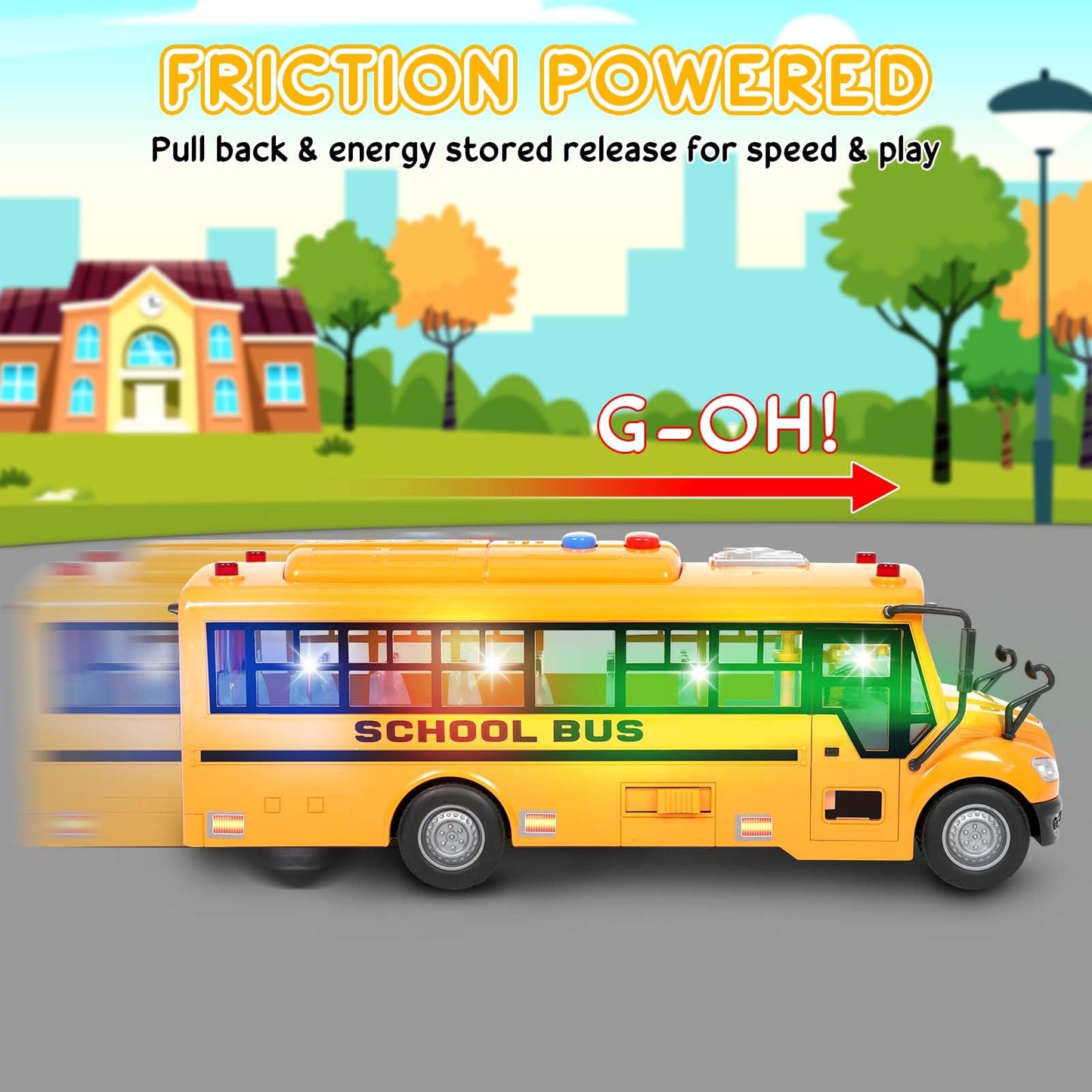 Choopheme Yellow School Bus Toy with Lights, Sounds & Friction Wheels