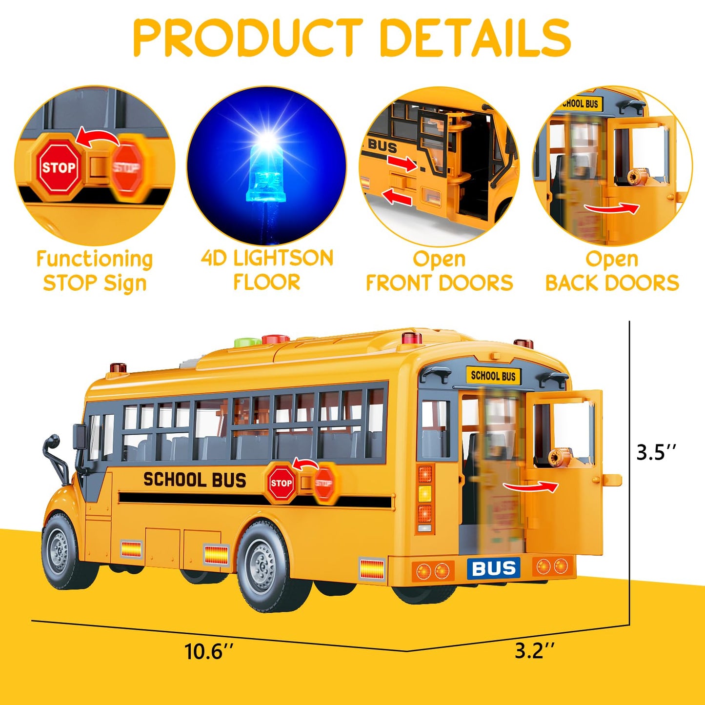 Choopheme Yellow School Bus Toy with Lights, Sounds & Friction Wheels