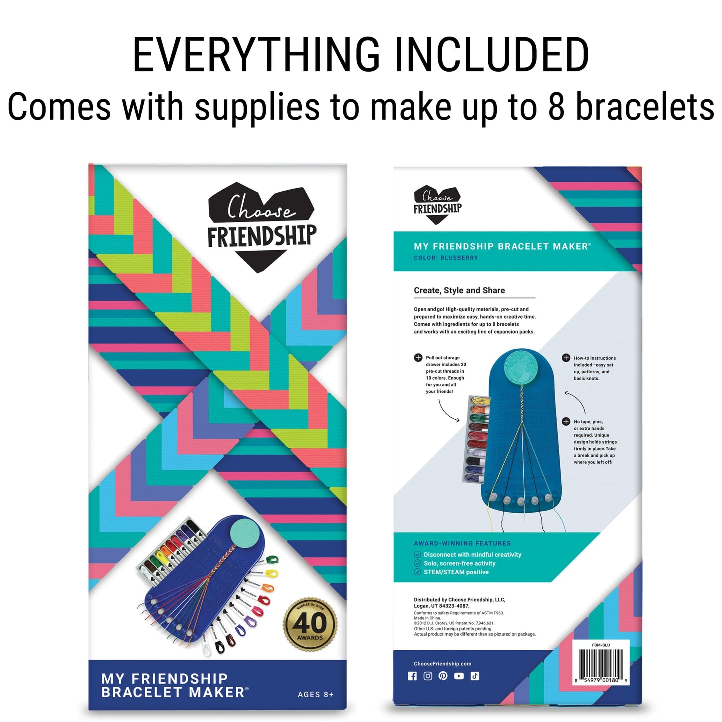 Choose Friendship Bracelet Making Kit – 8 Bracelets, 20 Pre-Cut Threads, Dark Blue Blueberry