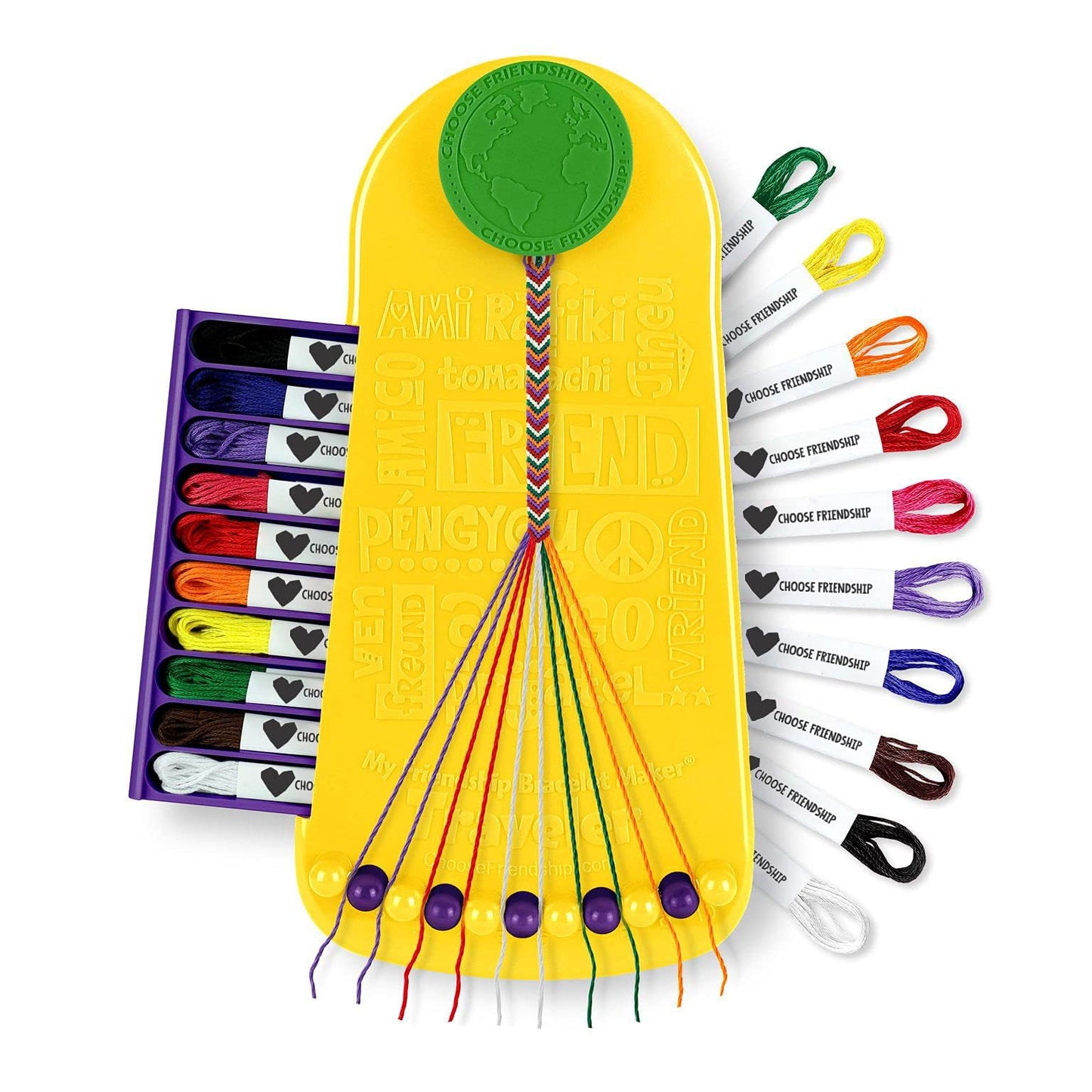 Choose Friendship Bracelet Making Kit – 20 Pre-Cut Threads, Portable Loom, 8 Bracelets, Yellow Pineapple