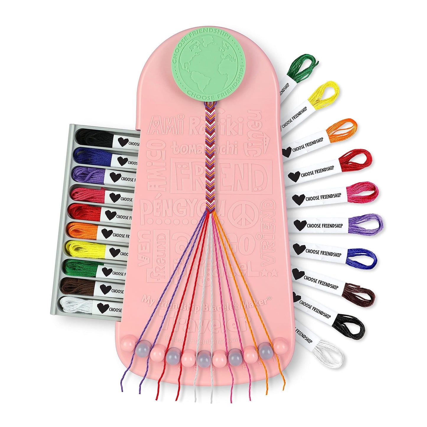 Choose Friendship Bracelet Making Kit – 20 Pre-Cut Threads, Portable Loom, 8 Bracelets (Macaroon)