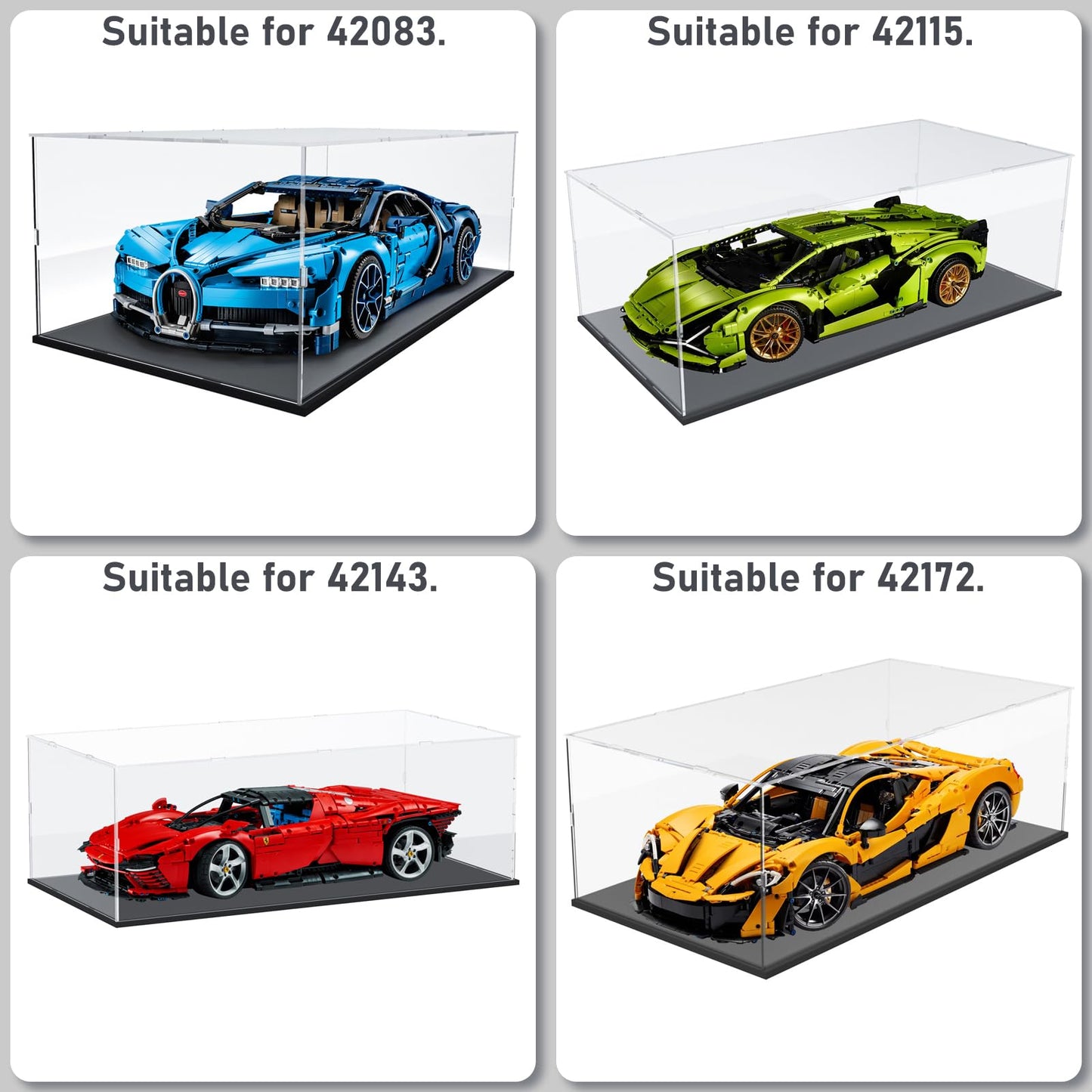 Choowin Acrylic Display Case for LEGO Porsche 911, McLaren P1, Ferrari SP3 – Dustproof & Stackable