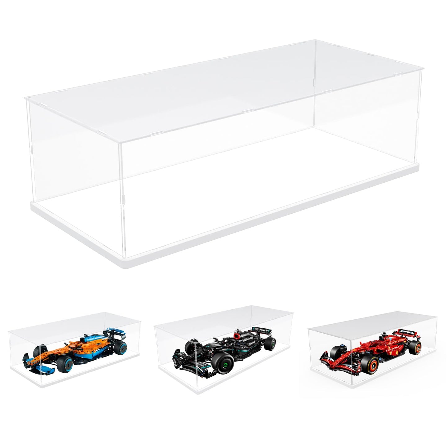 Choowin Acrylic Display Case for Lego F1 Cars | Clear, Dustproof Display Box with White Base