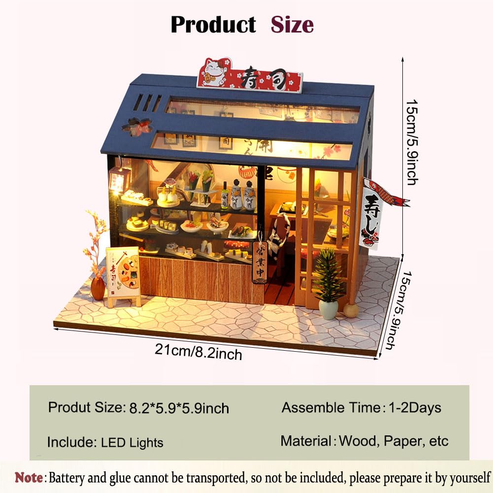 CHOOYIH DIY Japanese-Style Dollhouse Kit with LED Light | Miniature House Kit Gift