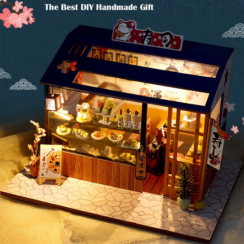 CHOOYIH DIY Japanese-Style Dollhouse Kit with LED Light | Miniature House Kit Gift
