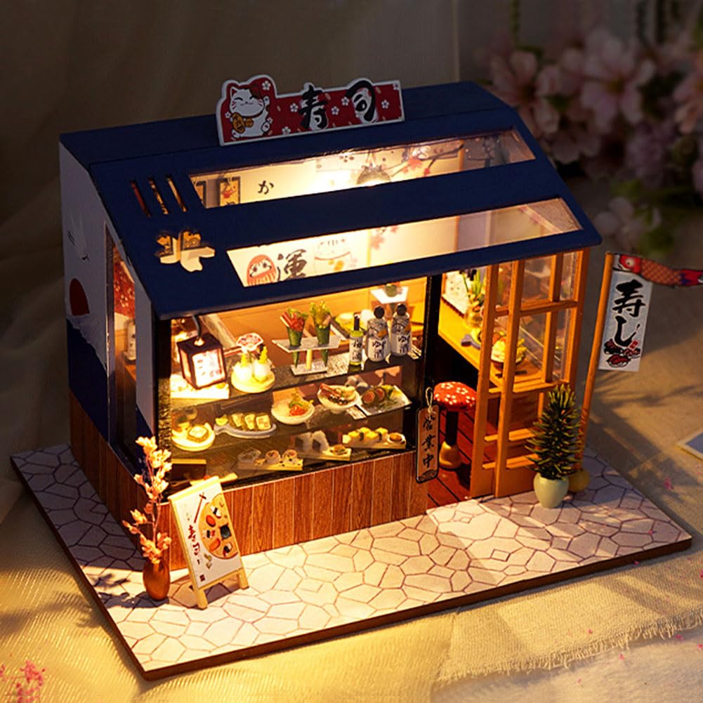 CHOOYIH DIY Japanese-Style Dollhouse Kit with LED Light | Miniature House Kit Gift