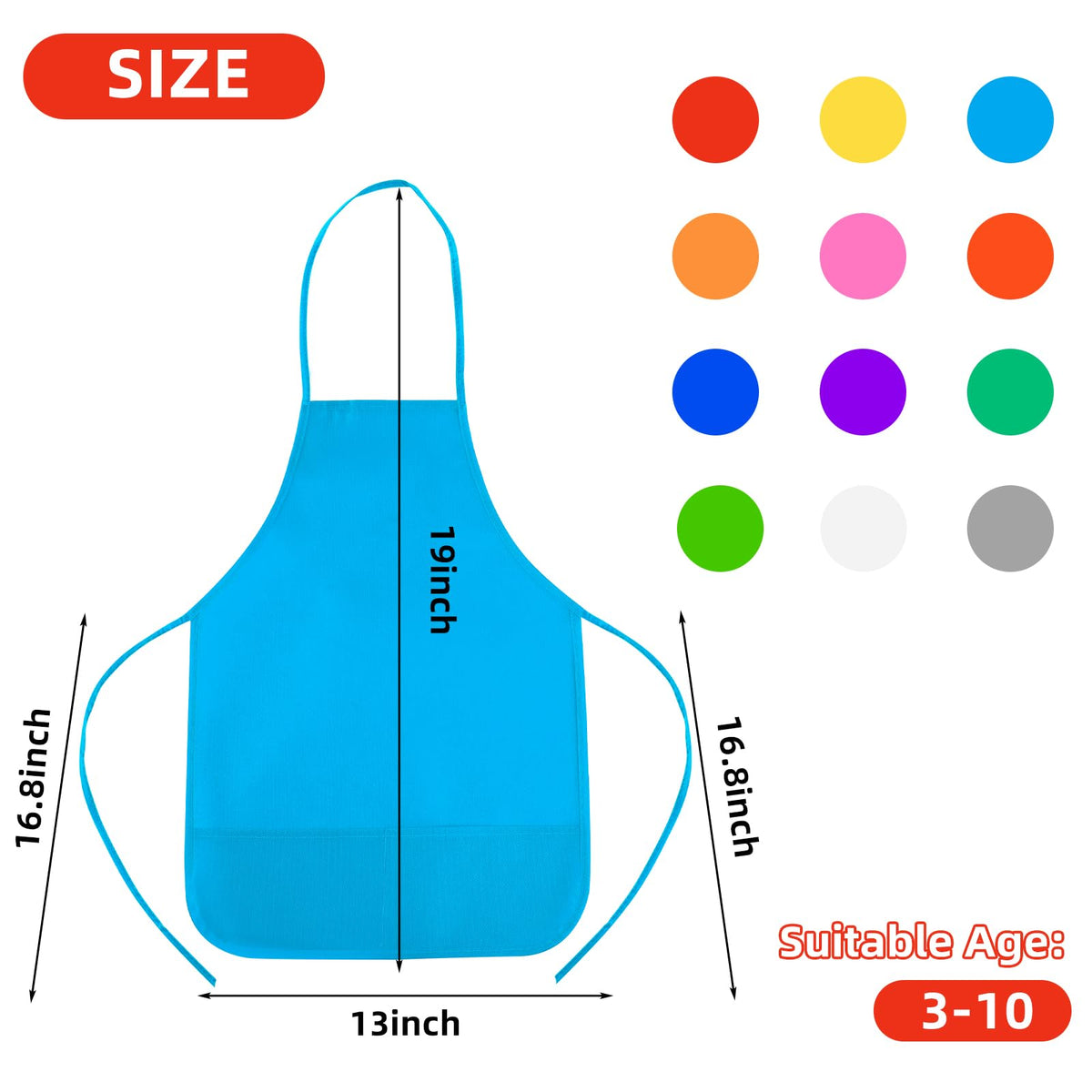 CHRORINE 6 Pack Multicolor Kids Painting Aprons - 13x19 Inch Toddler Art Smocks with 2 Pockets