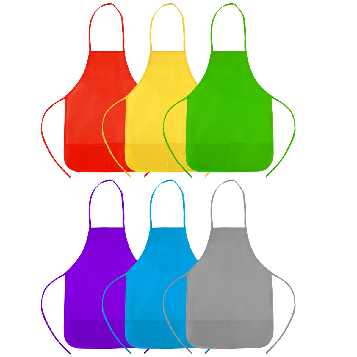CHRORINE 6 Pack Multicolor Kids Painting Aprons - 13x19 Inch Toddler Art Smocks with 2 Pockets