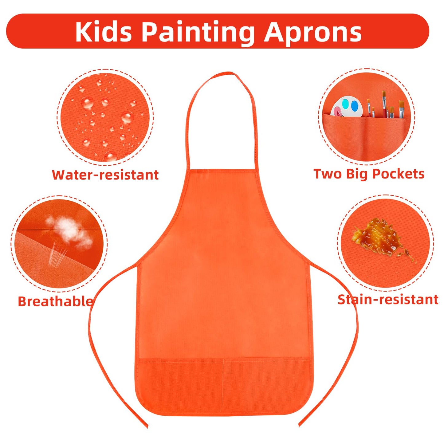 CHRORINE 6 Pack Multicolor Kids Painting Aprons - 13x19 Inch Toddler Art Smocks with 2 Pockets