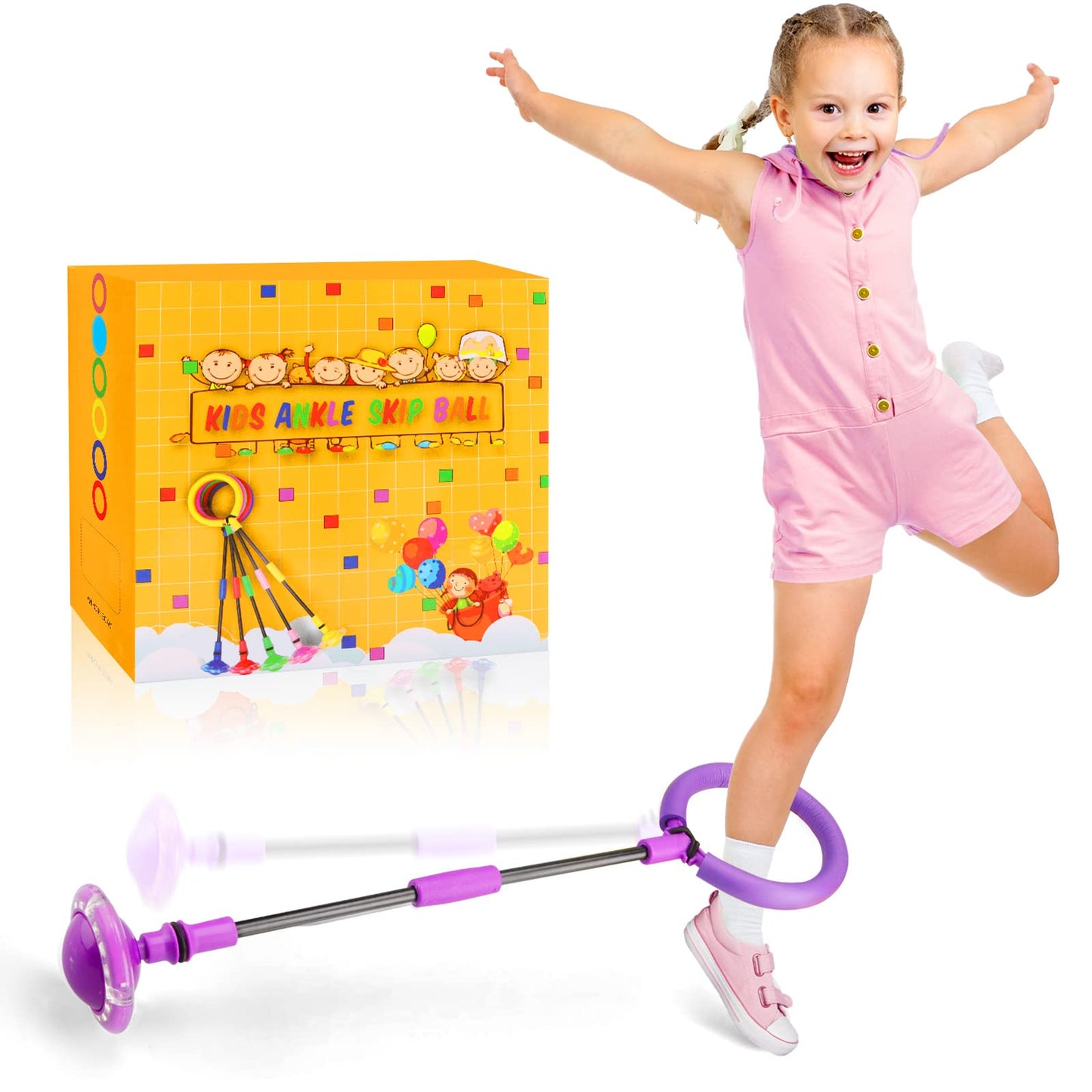 Chridark Ankle Skip Ball with Flash Wheel – Foldable Outdoor Toy for Kids & Adults (Purple)