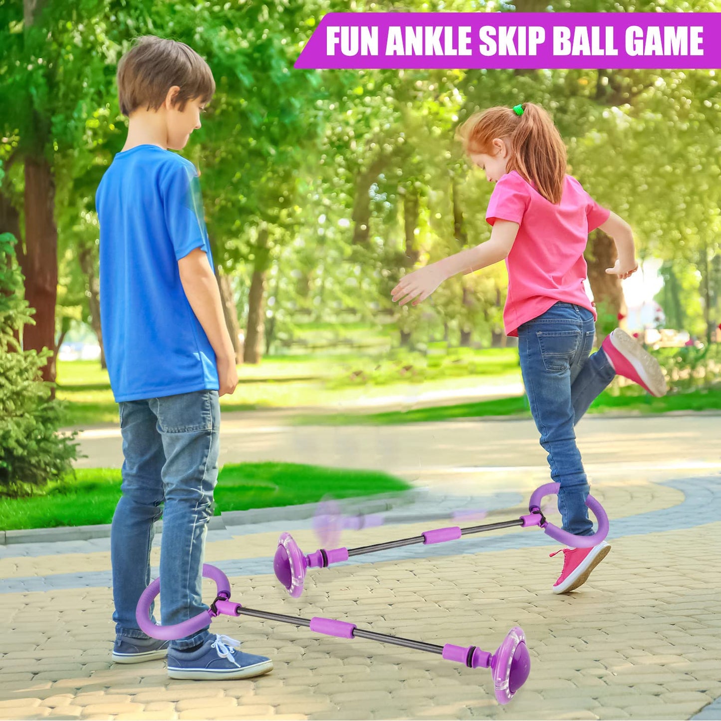 Chridark Ankle Skip Ball with Flash Wheel – Foldable Outdoor Toy for Kids & Adults (Purple)