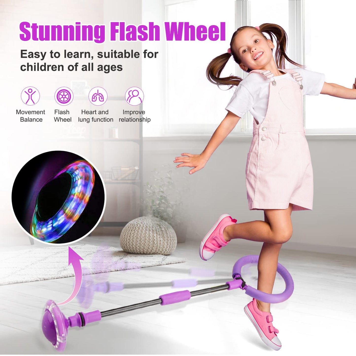 Chridark Ankle Skip Ball with Flash Wheel – Foldable Outdoor Toy for Kids & Adults (Purple)