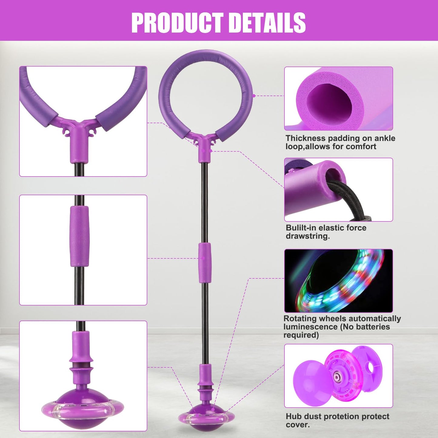 Chridark Ankle Skip Ball with Flash Wheel – Foldable Outdoor Toy for Kids & Adults (Purple)