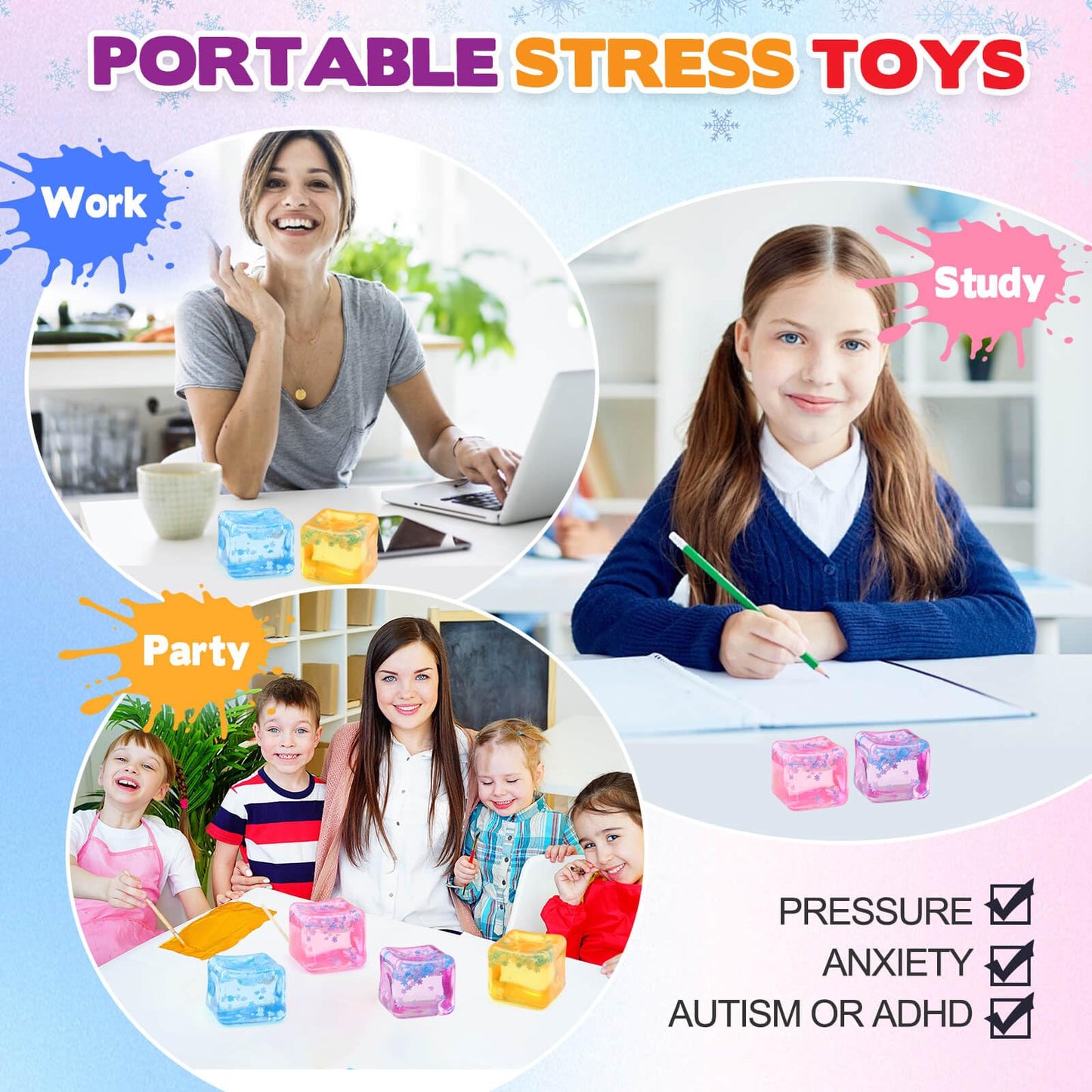 Chridark Ice Cube Fidget Toy Set — 4 Pcs Sensory Stress Cubes for All Ages