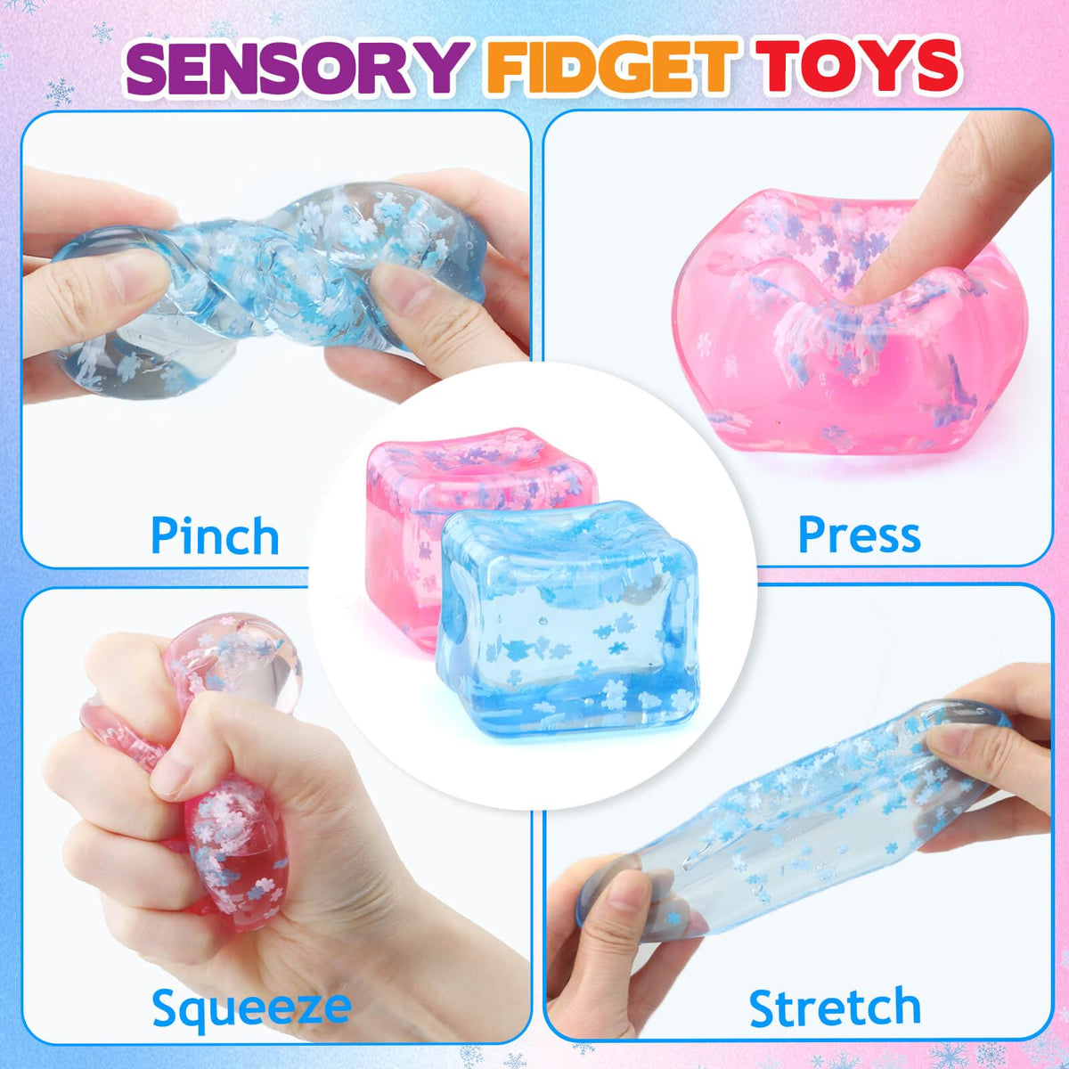 Chridark Ice Cube Fidget Toys – 2 Pack Sensory Squishy Stress Cubes for All Ages