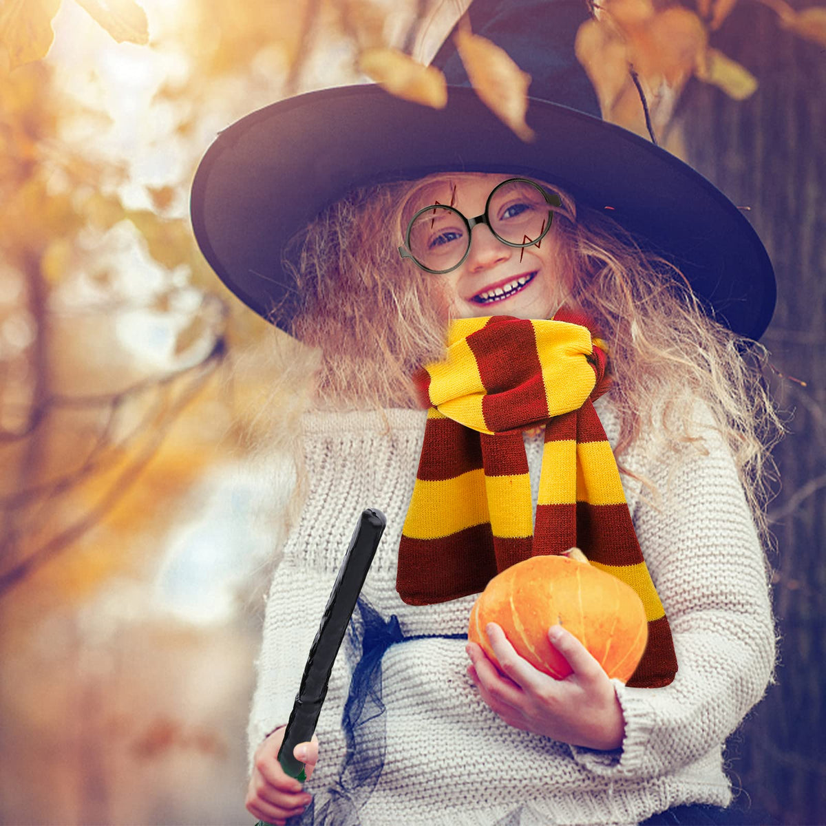 CHRIMISS Wizard Costume Accessories Set – Wand, Scarf, Glasses & Tattoos for Kids