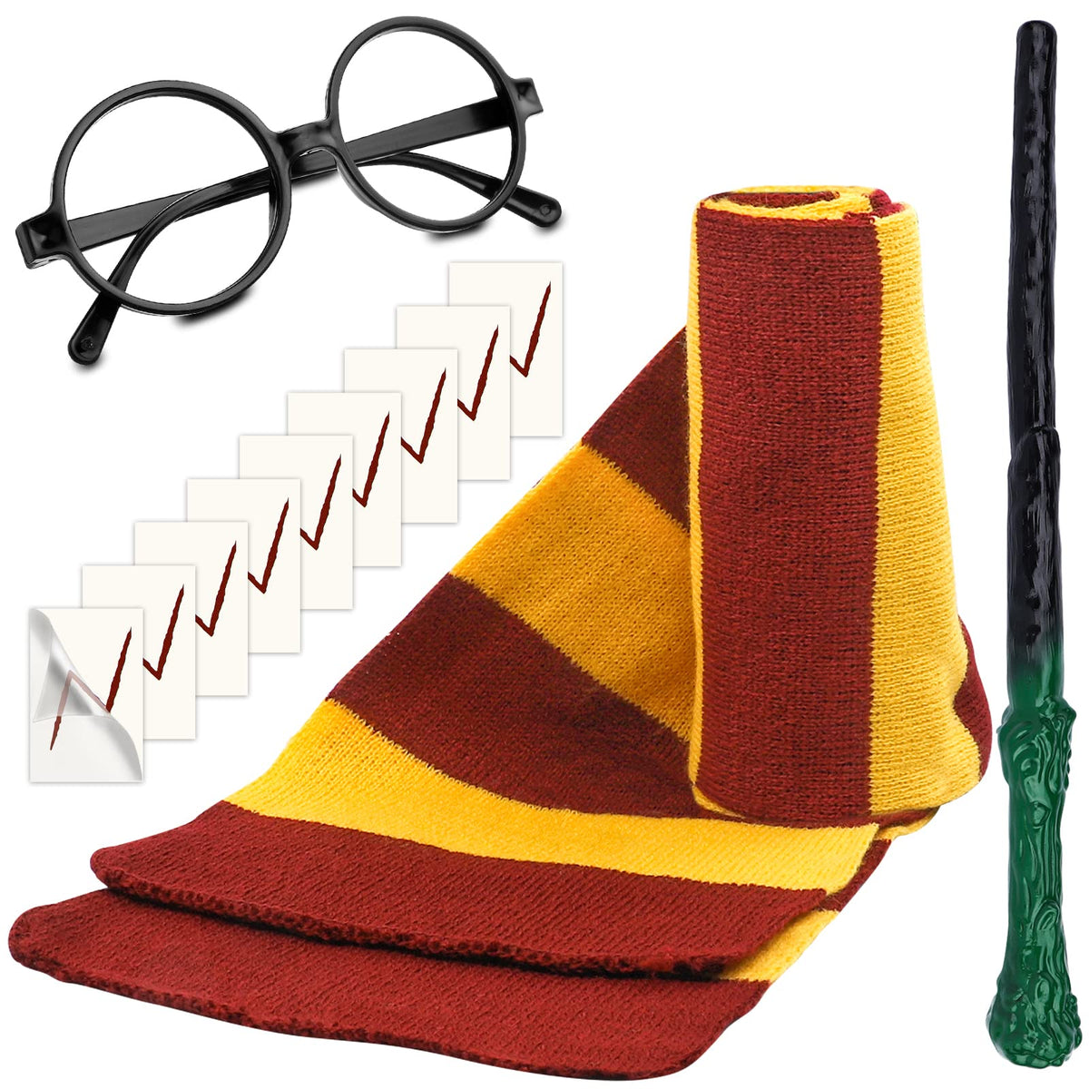 CHRIMISS Wizard Costume Accessories Set – Wand, Scarf, Glasses & Tattoos for Kids