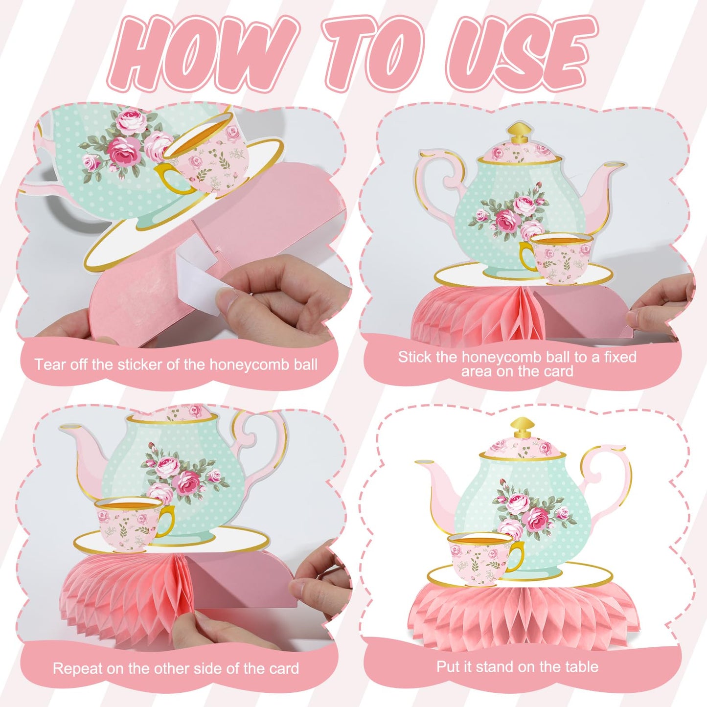 Chrisfall 12 Pcs Tea Party Decorations: Floral Teapot Honeycomb Centerpieces for Princess Birthday, Baby Shower & Wedding Favors
