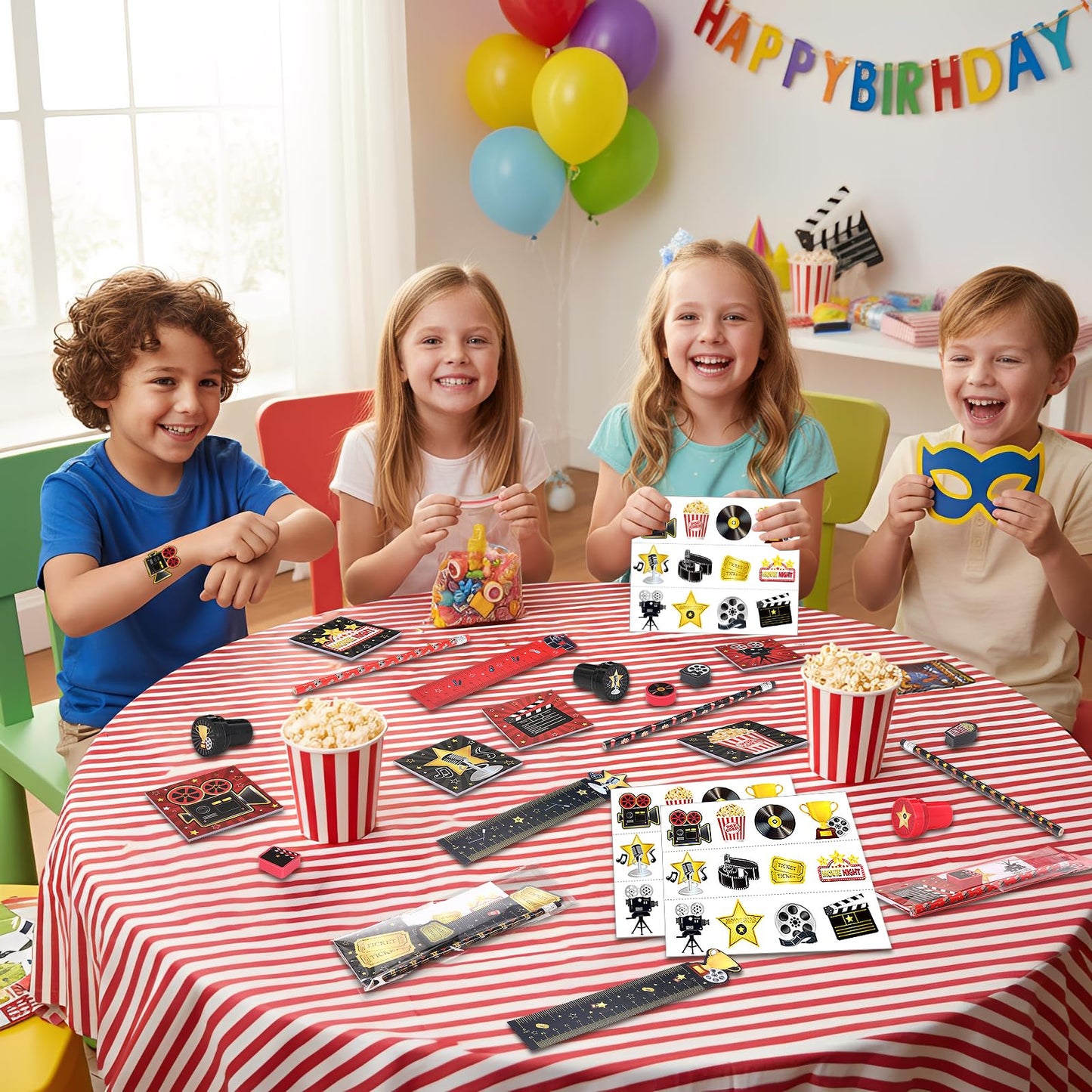 Chrisfall 168 Pcs Movie Night Party Favors Set – Cinema-Themed Stationery Pack