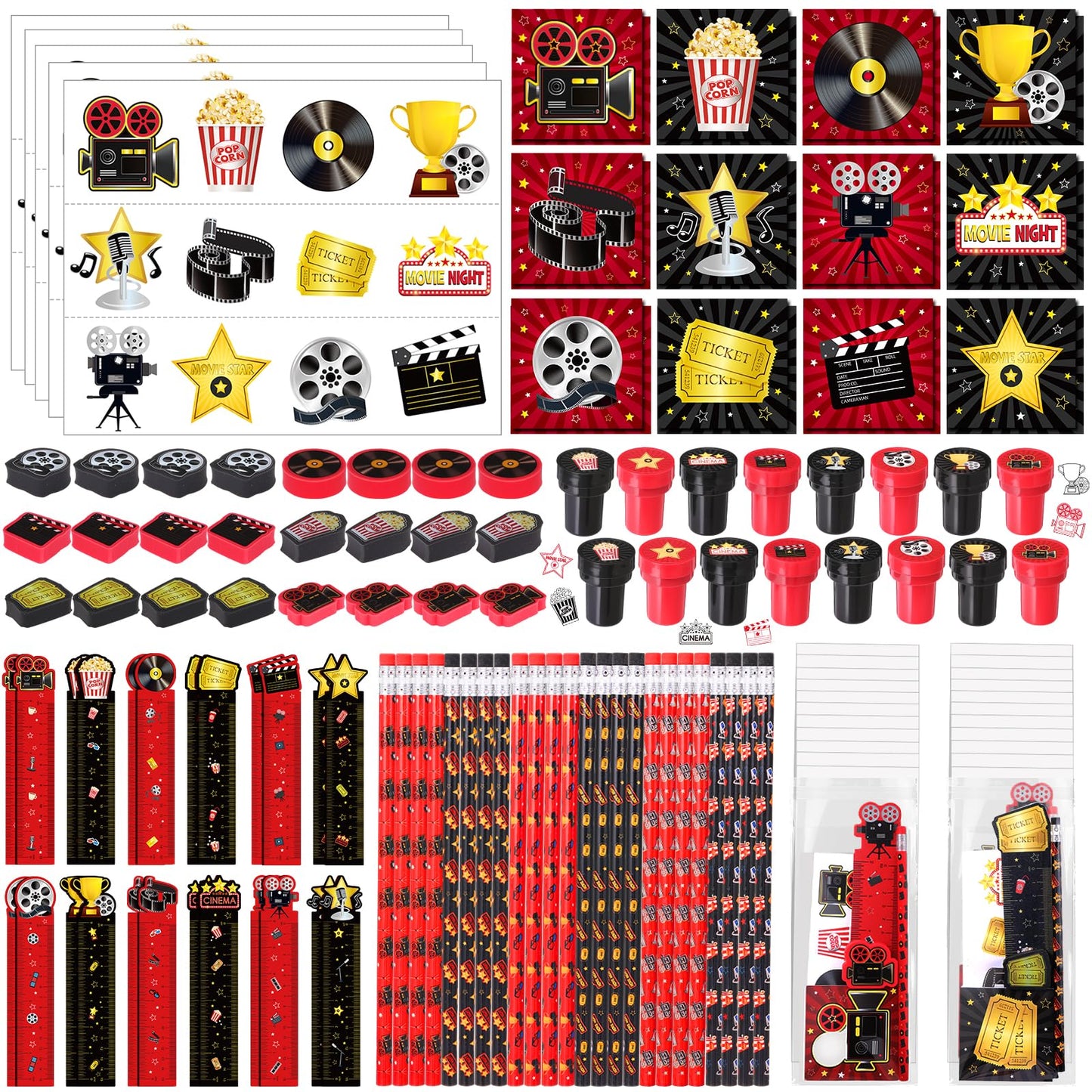 Chrisfall 168 Pcs Movie Night Party Favors Set – Cinema-Themed Stationery Pack