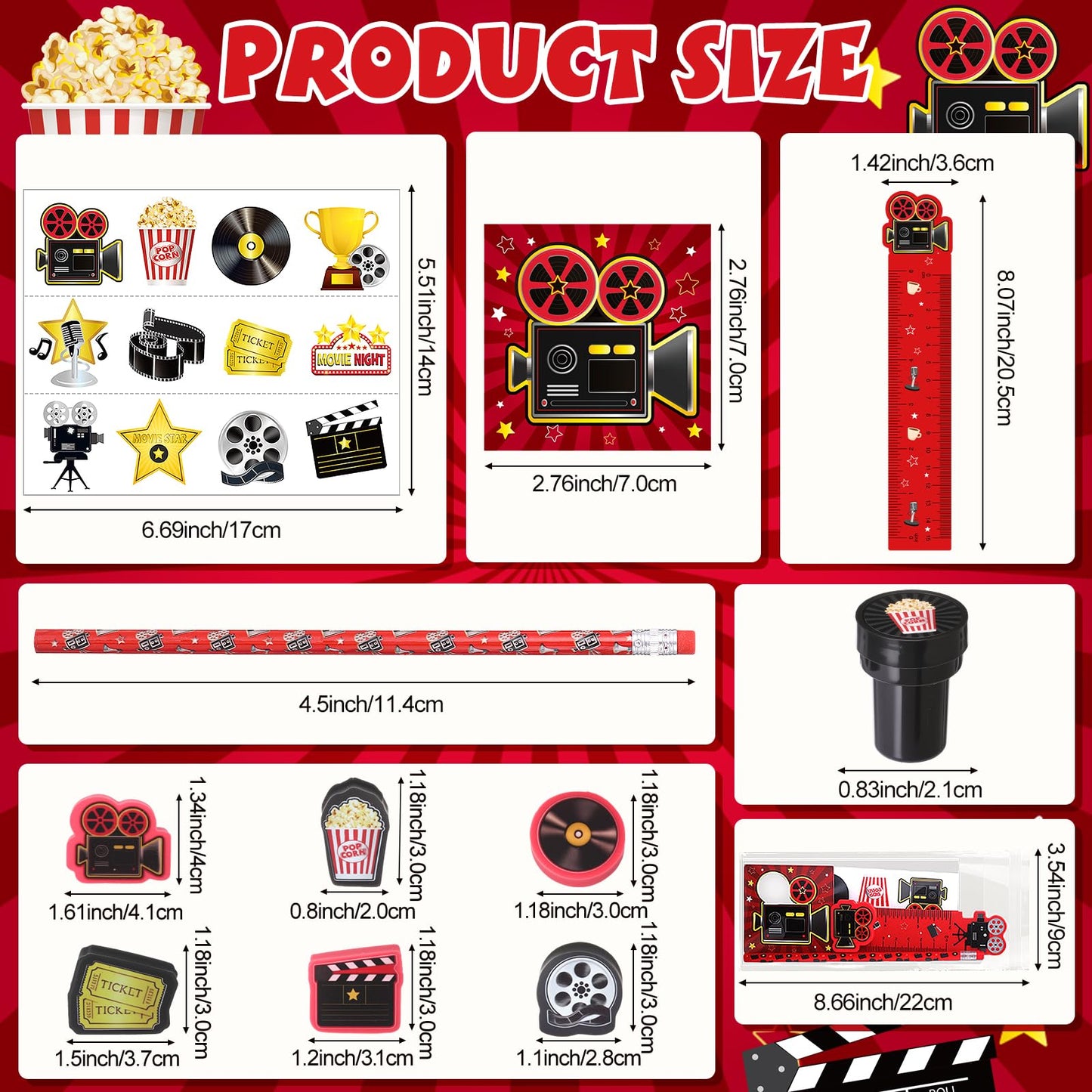 Chrisfall 168 Pcs Movie Night Party Favors Set – Cinema-Themed Stationery Pack