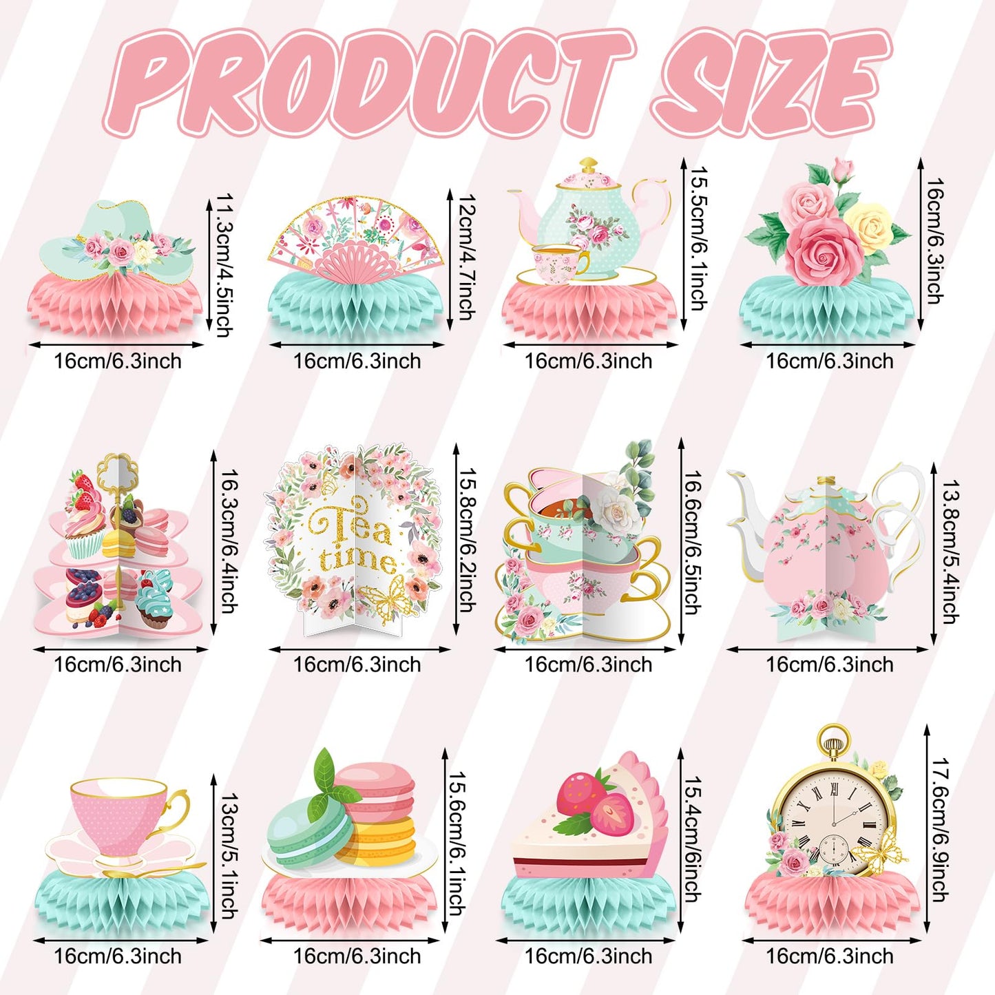 Chrisfall 12 Pcs Tea Party Decorations: Floral Teapot Honeycomb Centerpieces for Princess Birthday, Baby Shower & Wedding Favors